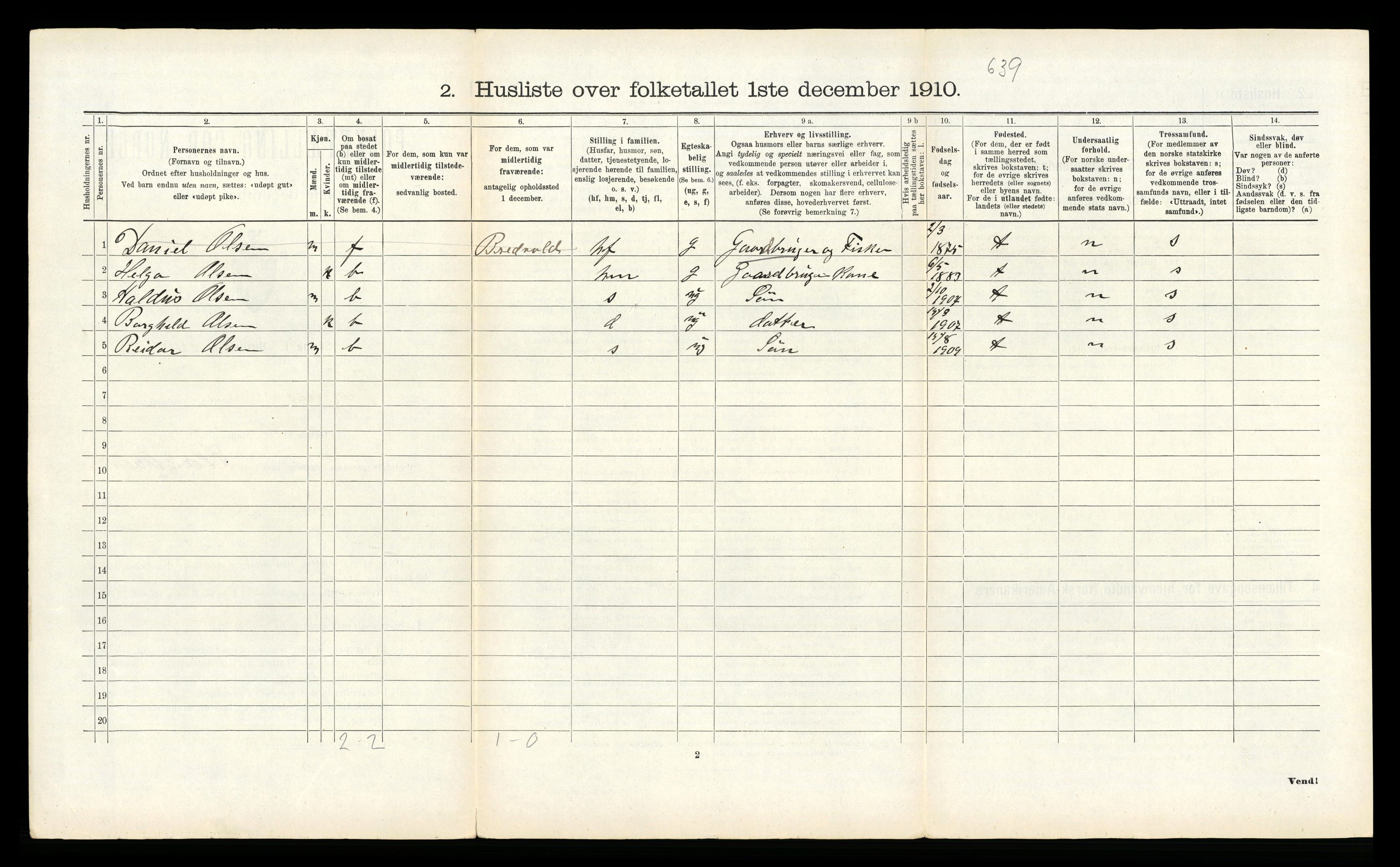 RA, 1910 census for Vågan, 1910, p. 1668