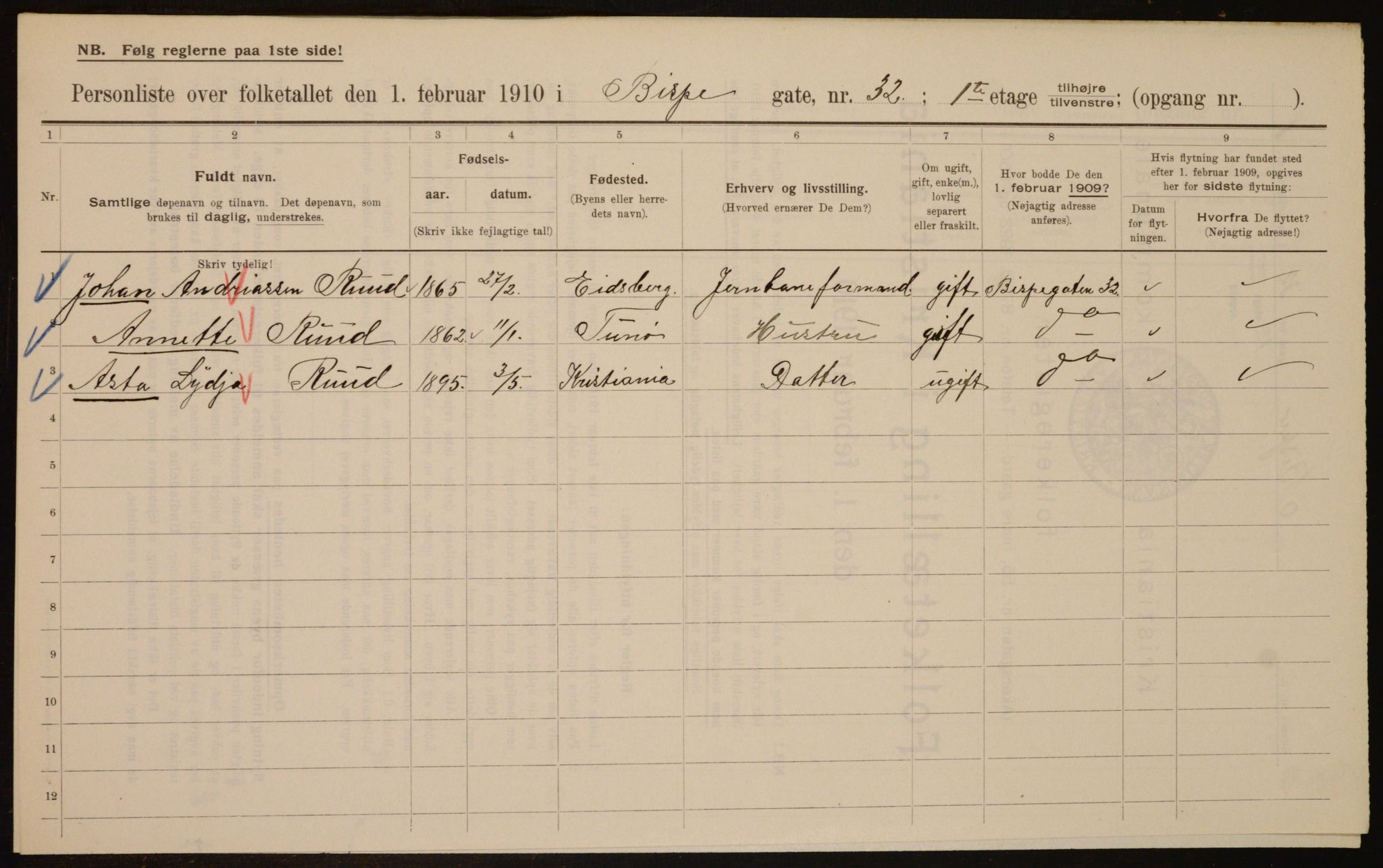 OBA, Municipal Census 1910 for Kristiania, 1910, p. 5252