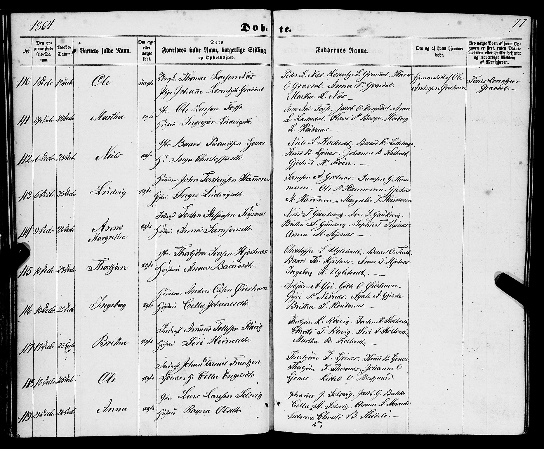 Strandebarm sokneprestembete, AV/SAB-A-78401/H/Haa: Parish register (official) no. A 8, 1858-1872, p. 77