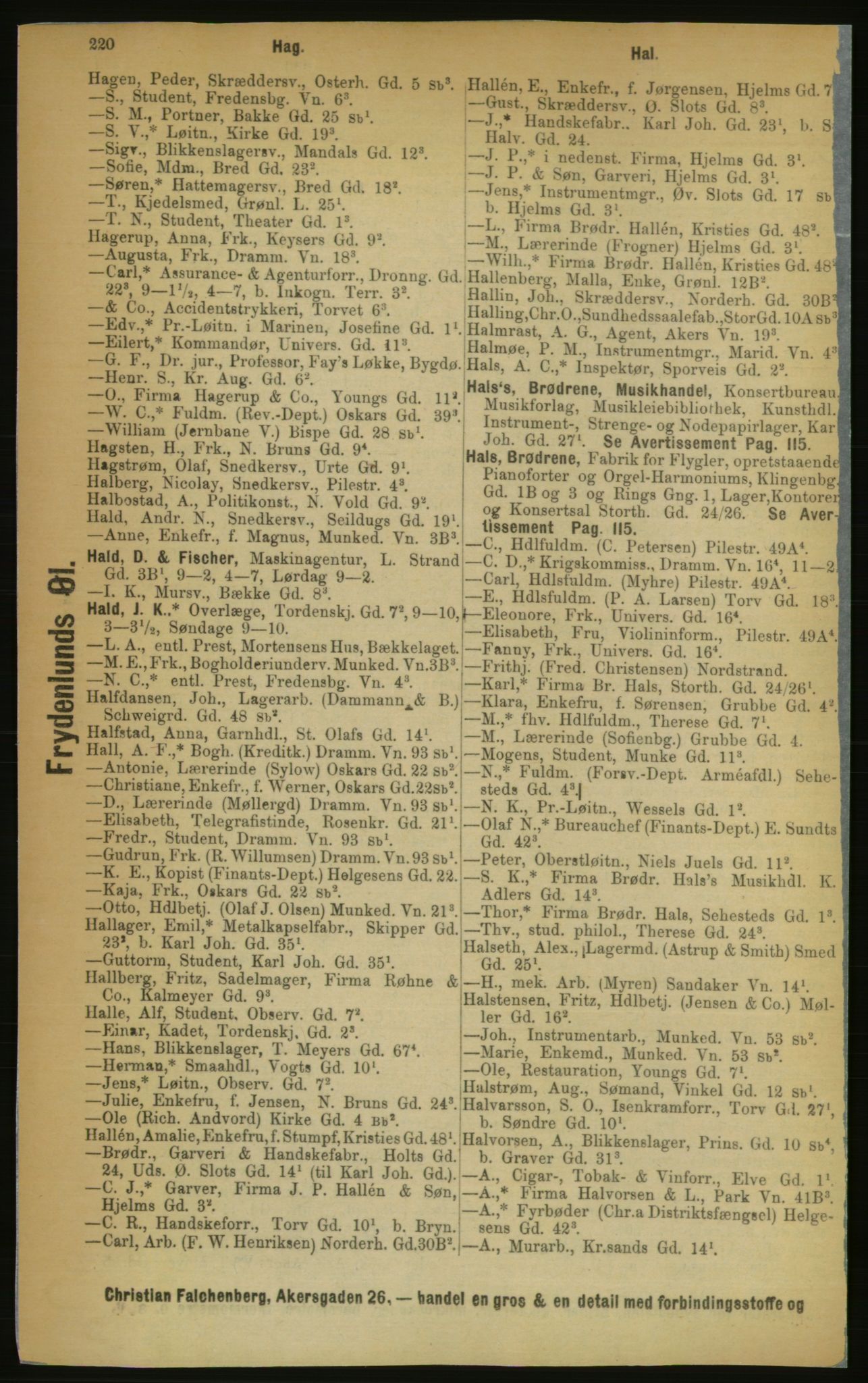 Kristiania/Oslo adressebok, PUBL/-, 1889, p. 220