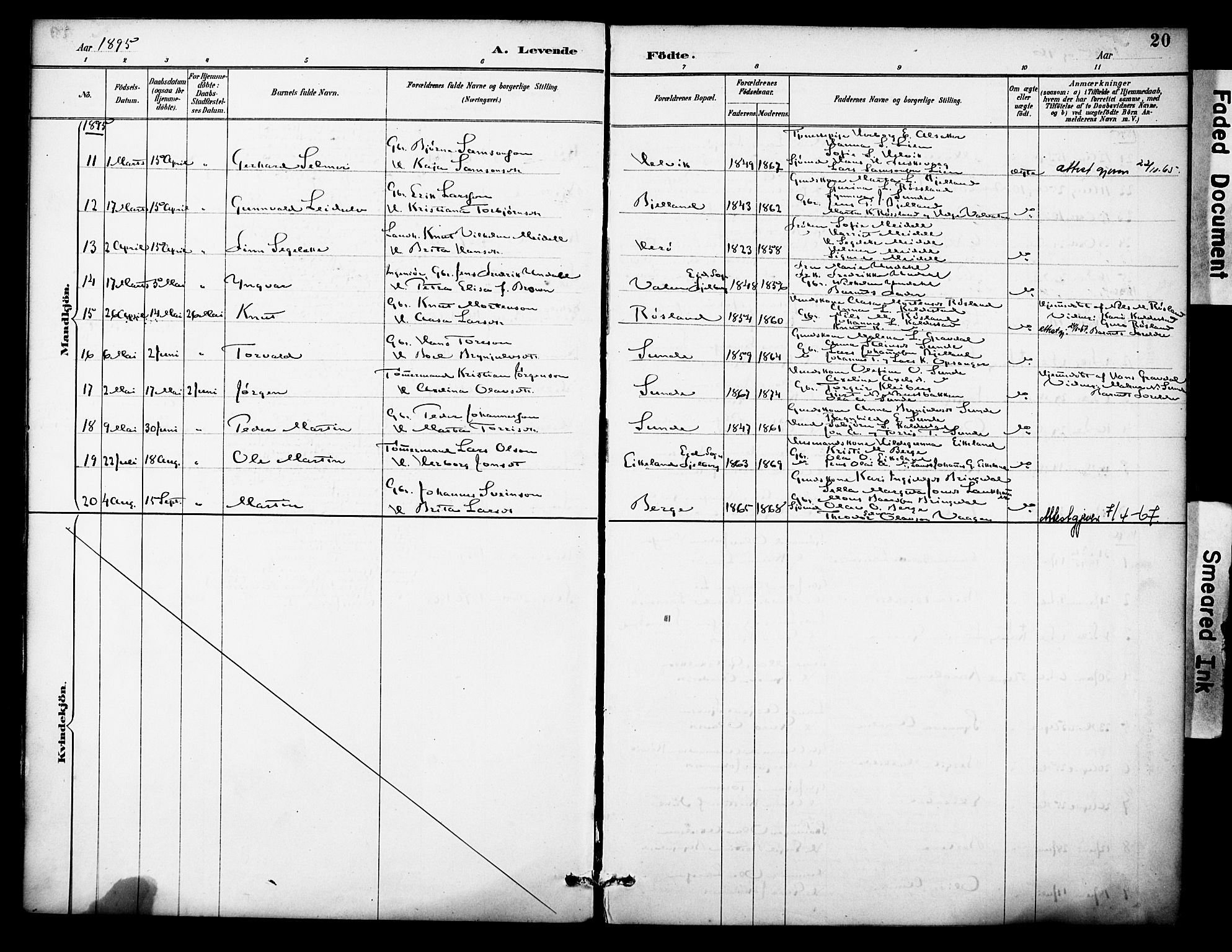 Kvinnherad sokneprestembete, AV/SAB-A-76401/H/Haa: Parish register (official) no. D 1, 1887-1910, p. 20