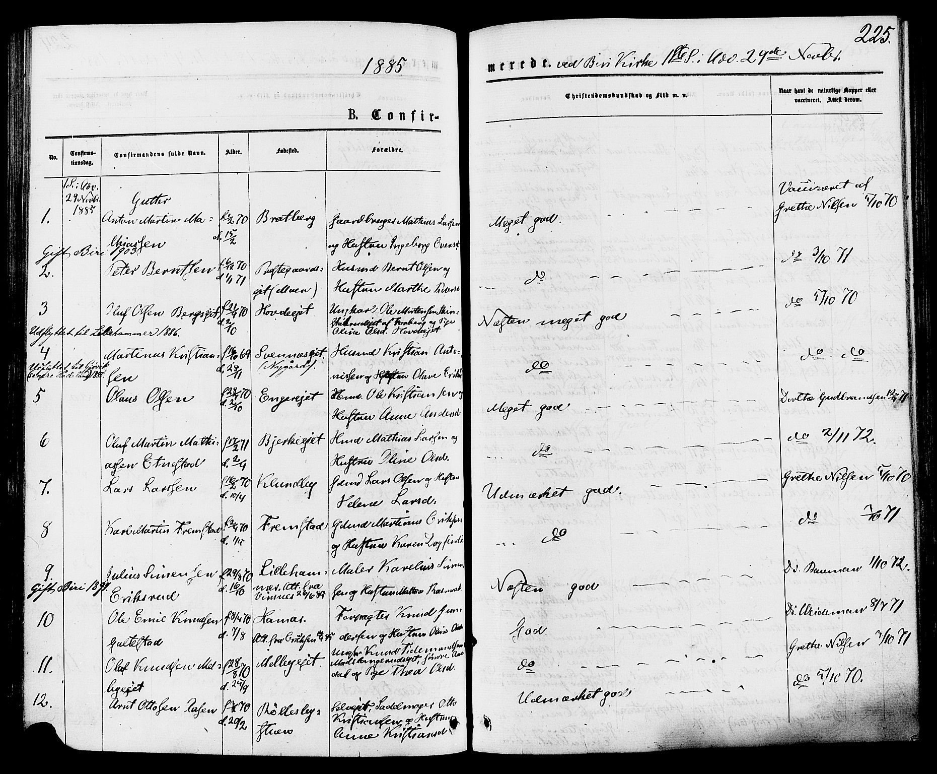 Biri prestekontor, AV/SAH-PREST-096/H/Ha/Haa/L0006: Parish register (official) no. 6, 1877-1886, p. 225