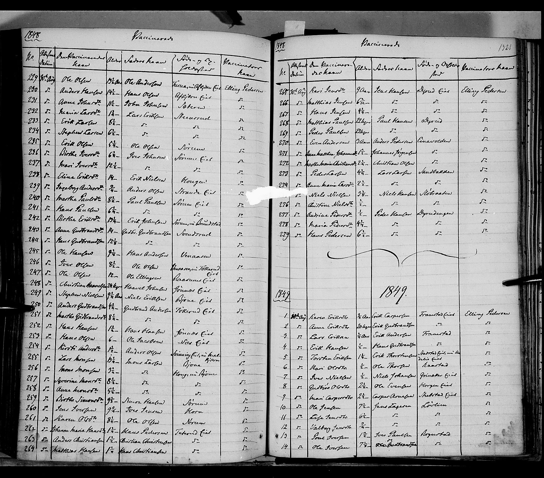Gran prestekontor, SAH/PREST-112/H/Ha/Haa/L0011: Parish register (official) no. 11, 1842-1856, p. 1320-1321