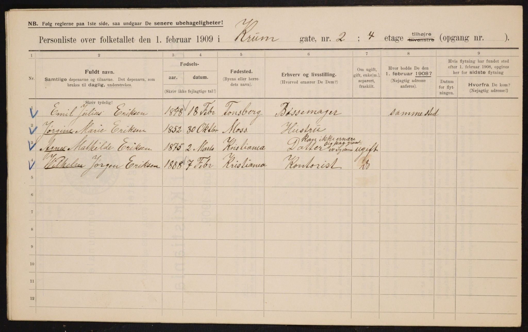 OBA, Municipal Census 1909 for Kristiania, 1909, p. 50227