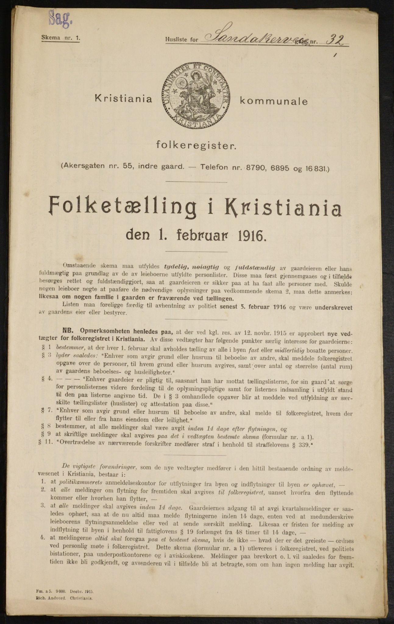 OBA, Municipal Census 1916 for Kristiania, 1916, p. 89245