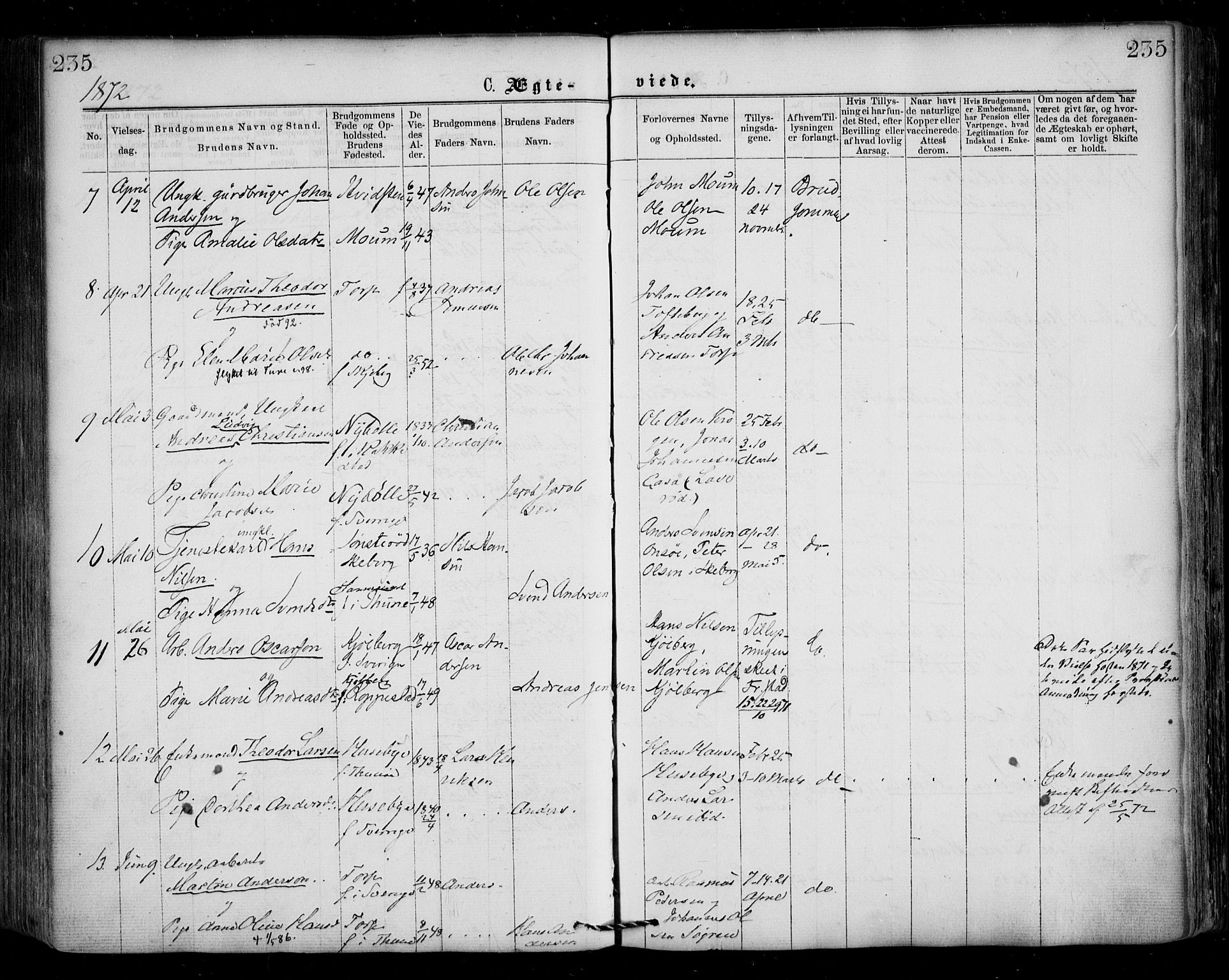 Borge prestekontor Kirkebøker, AV/SAO-A-10903/F/Fa/L0006: Parish register (official) no. I 6, 1861-1874, p. 235