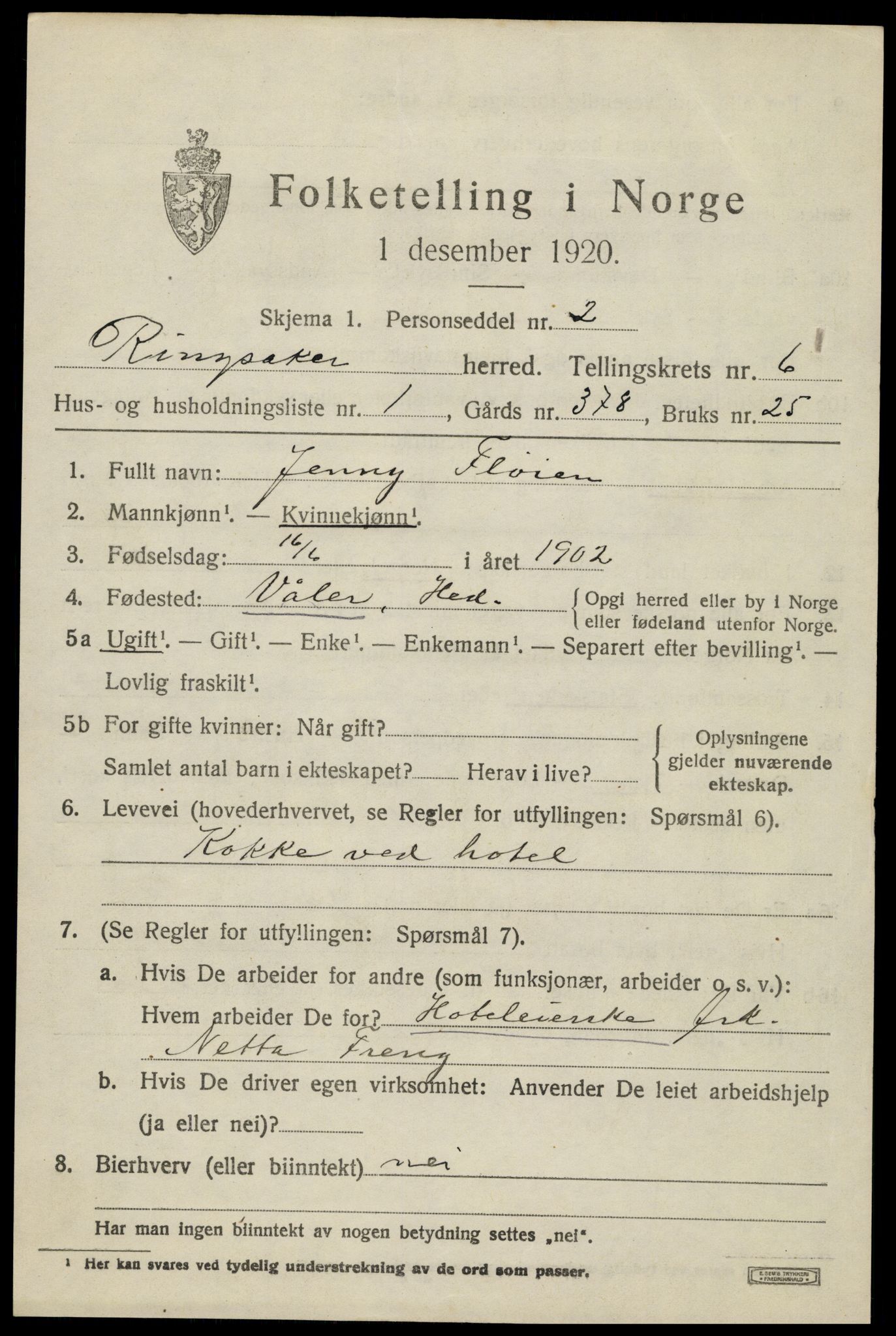 SAH, 1920 census for Ringsaker, 1920, p. 11196