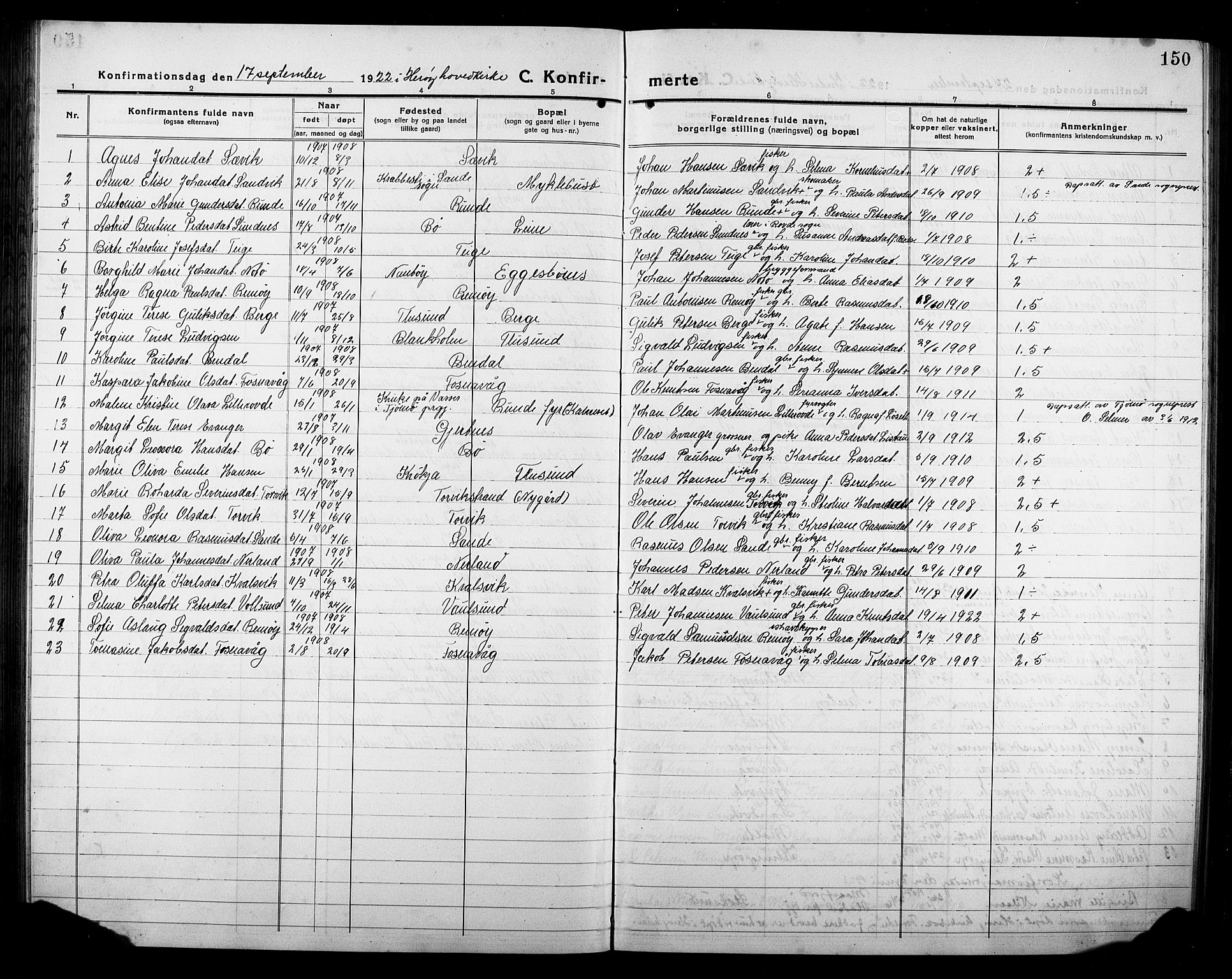 Ministerialprotokoller, klokkerbøker og fødselsregistre - Møre og Romsdal, AV/SAT-A-1454/507/L0084: Parish register (copy) no. 507C07, 1919-1932, p. 150