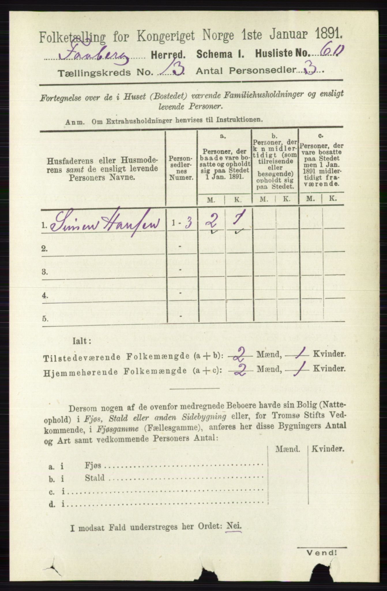 RA, 1891 census for 0524 Fåberg, 1891, p. 5234