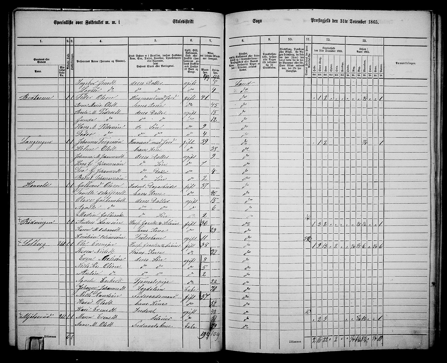 RA, 1865 census for Land, 1865, p. 296