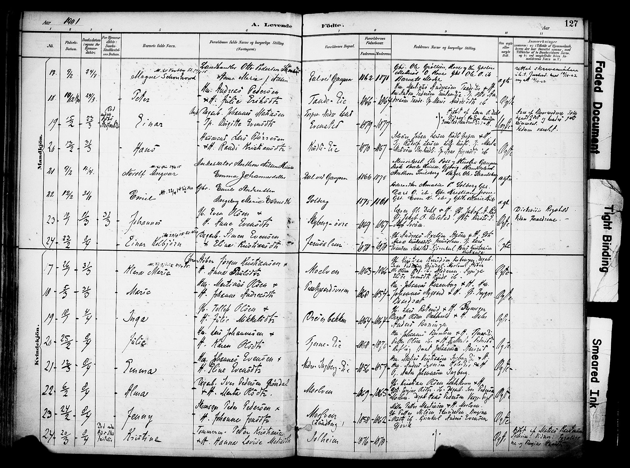 Ringsaker prestekontor, AV/SAH-PREST-014/K/Ka/L0017: Parish register (official) no. 17, 1891-1902, p. 127