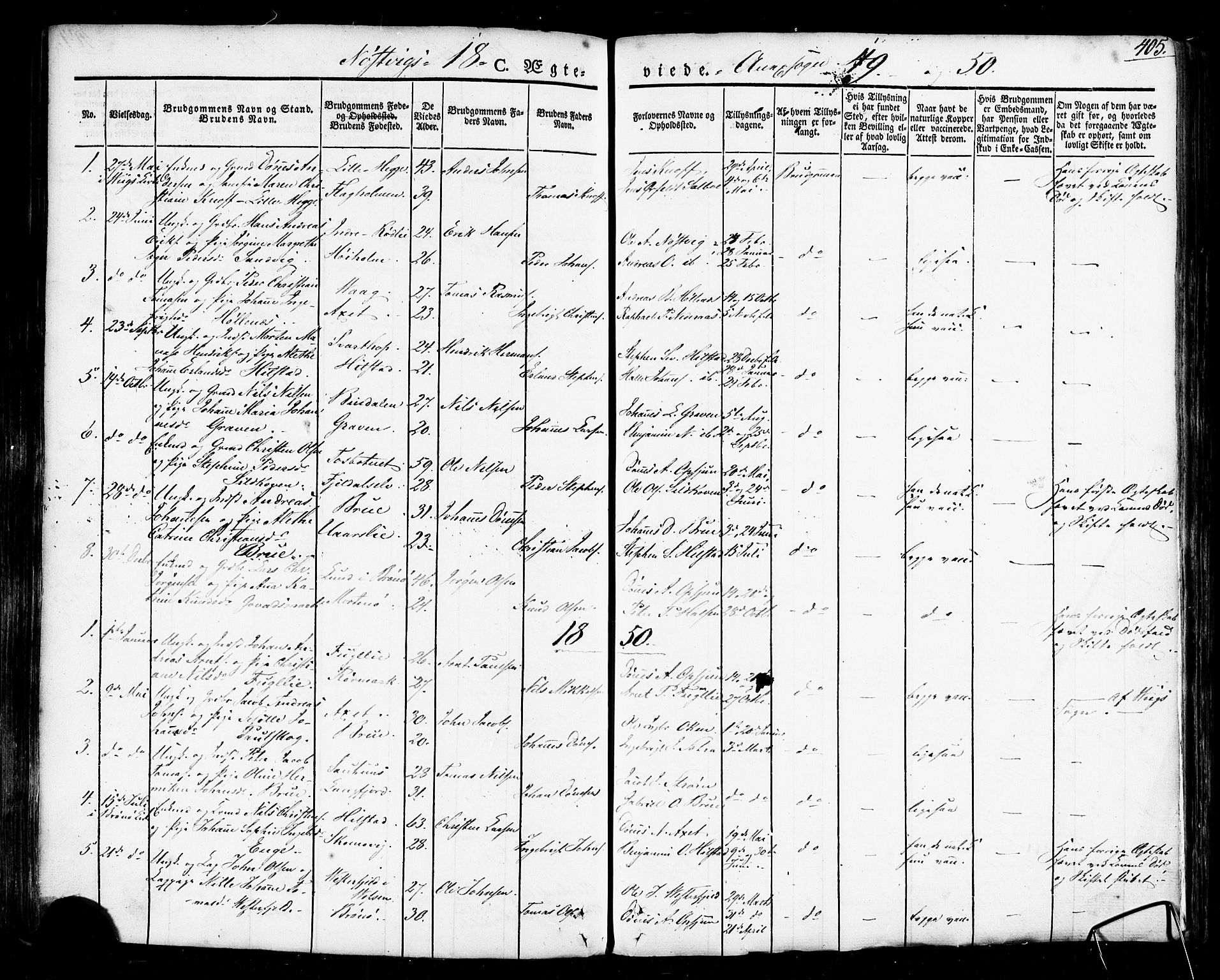 Ministerialprotokoller, klokkerbøker og fødselsregistre - Nordland, SAT/A-1459/814/L0224: Parish register (official) no. 814A05, 1834-1874, p. 405