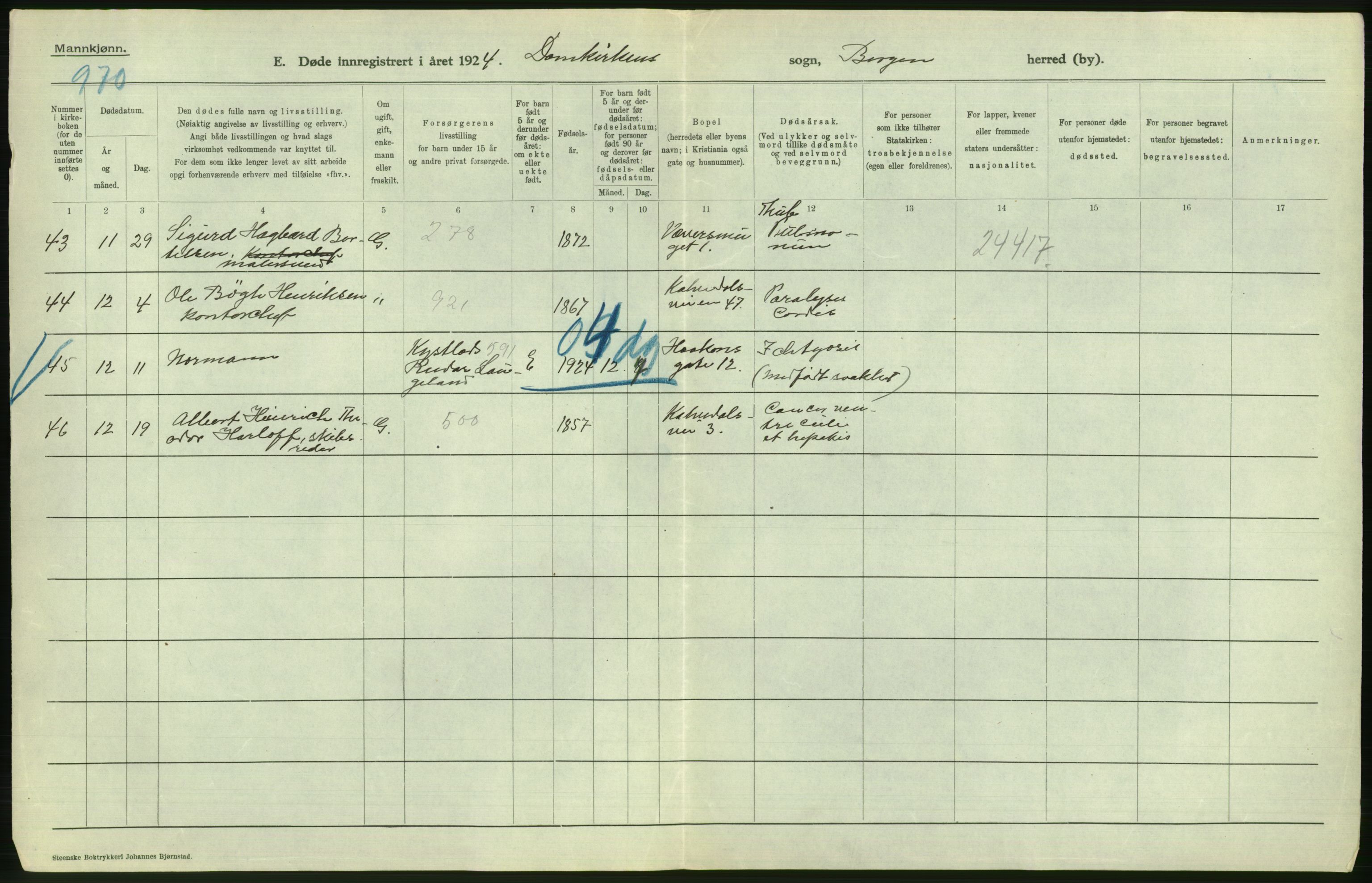 Statistisk sentralbyrå, Sosiodemografiske emner, Befolkning, RA/S-2228/D/Df/Dfc/Dfcd/L0028: Bergen: Gifte, døde., 1924, p. 384