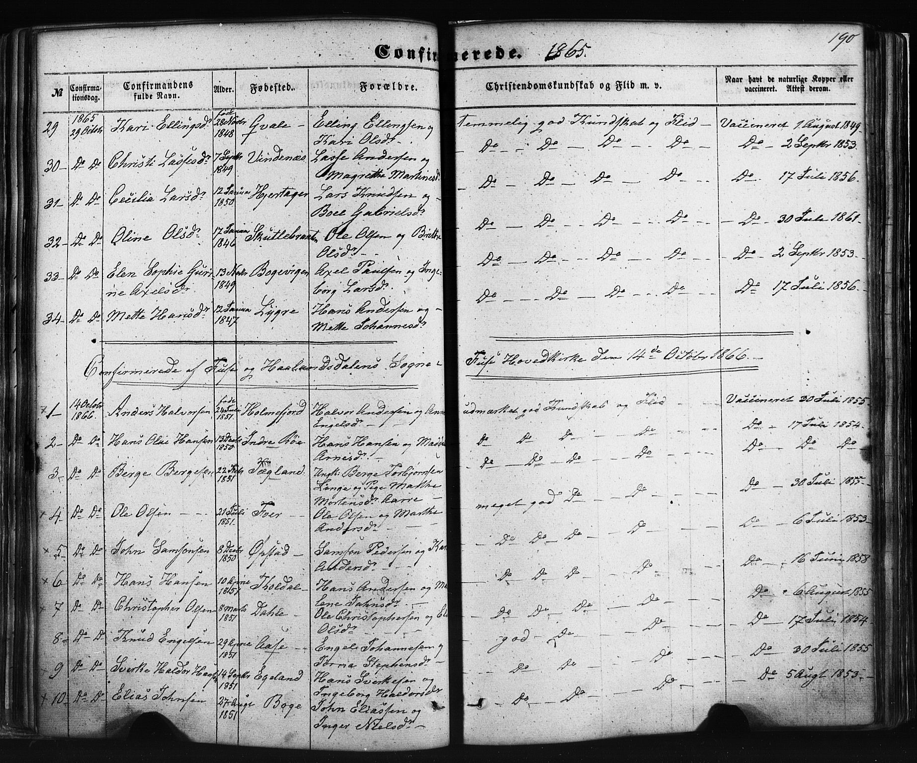 Fusa sokneprestembete, AV/SAB-A-75401/H/Haa: Parish register (official) no. A 1I, 1855-1879, p. 190