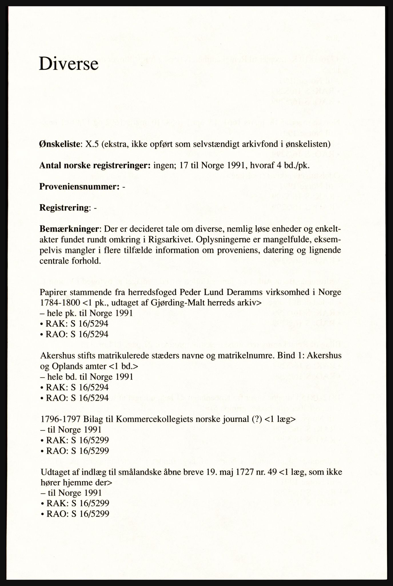 Publikasjoner utgitt av Arkivverket, PUBL/PUBL-001/A/0002: Erik Gøbel: NOREG, Tværregistratur over norgesrelevant materiale i Rigsarkivet i København (2000), 2000, p. 309