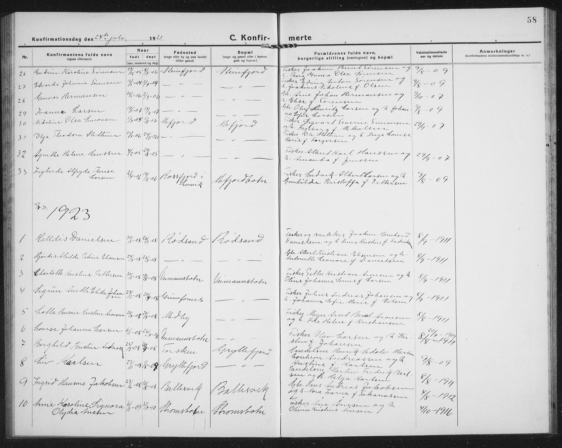 Berg sokneprestkontor, SATØ/S-1318/G/Ga/Gab/L0007klokker: Parish register (copy) no. 7, 1922-1936, p. 58
