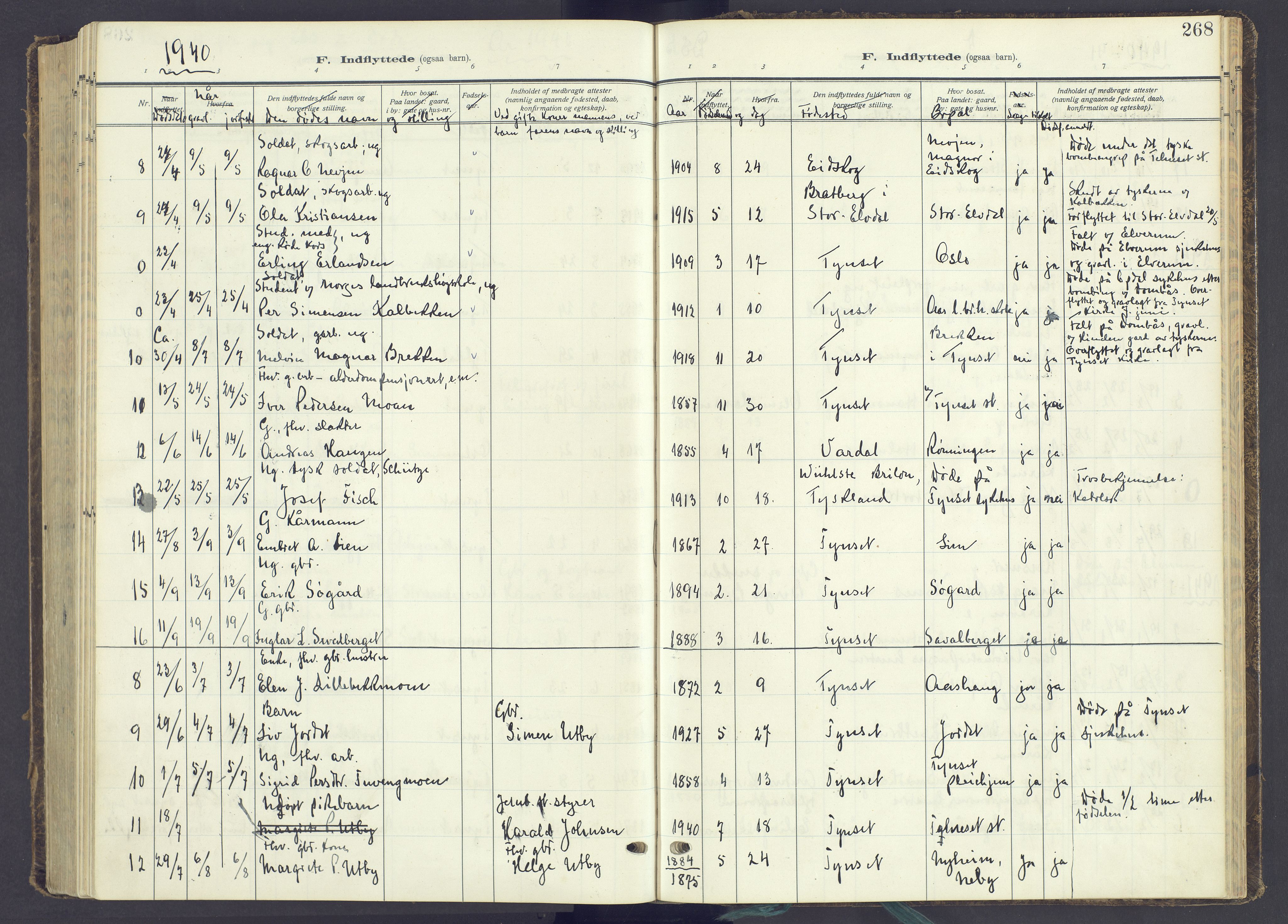 Tynset prestekontor, AV/SAH-PREST-058/H/Ha/Haa/L0027: Parish register (official) no. 27, 1930-1944, p. 268