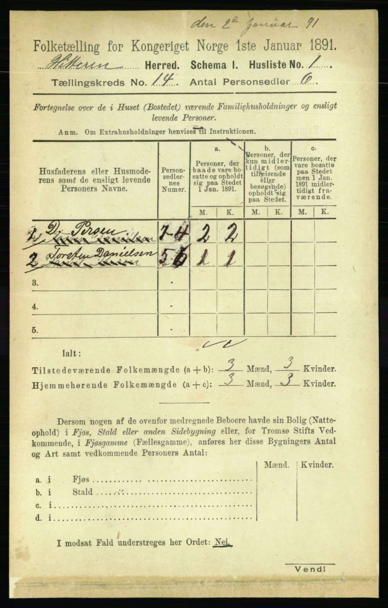 RA, 1891 census for 1617 Hitra, 1891, p. 2954