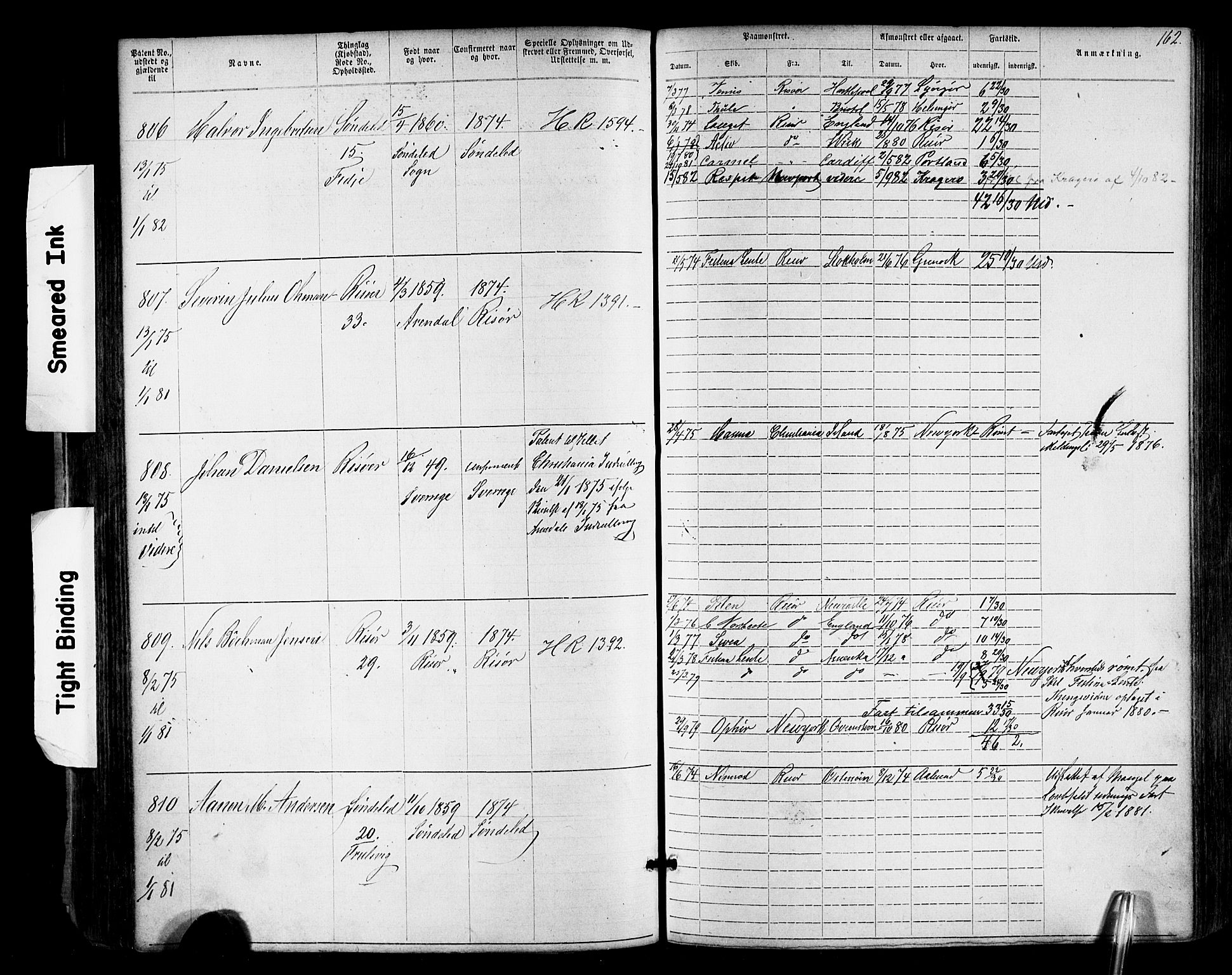 Risør mønstringskrets, SAK/2031-0010/F/Fa/L0003: Annotasjonsrulle nr 1-1913 med register, T-7, 1863-1899, p. 98