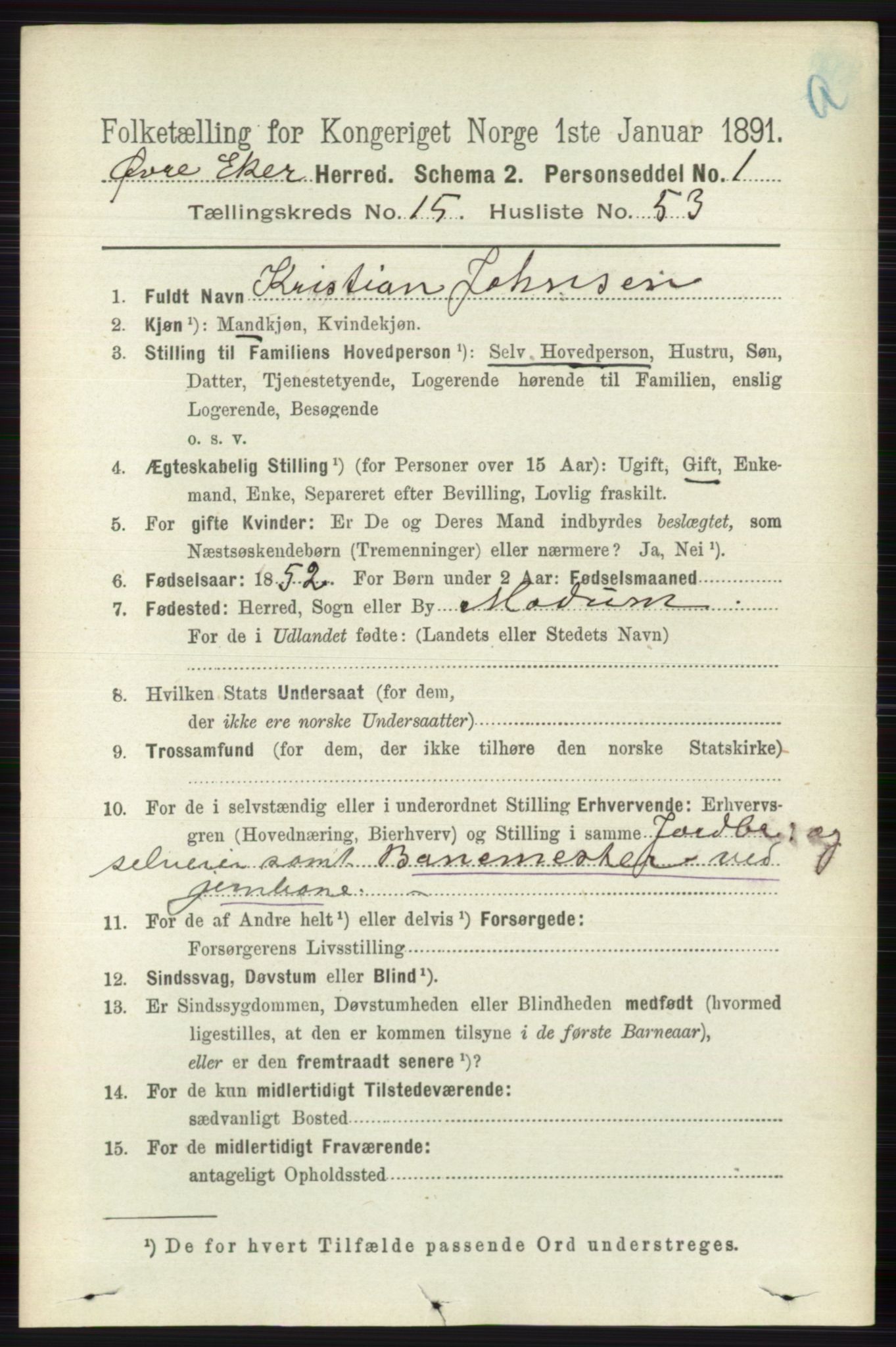 RA, 1891 census for 0624 Øvre Eiker, 1891, p. 7336