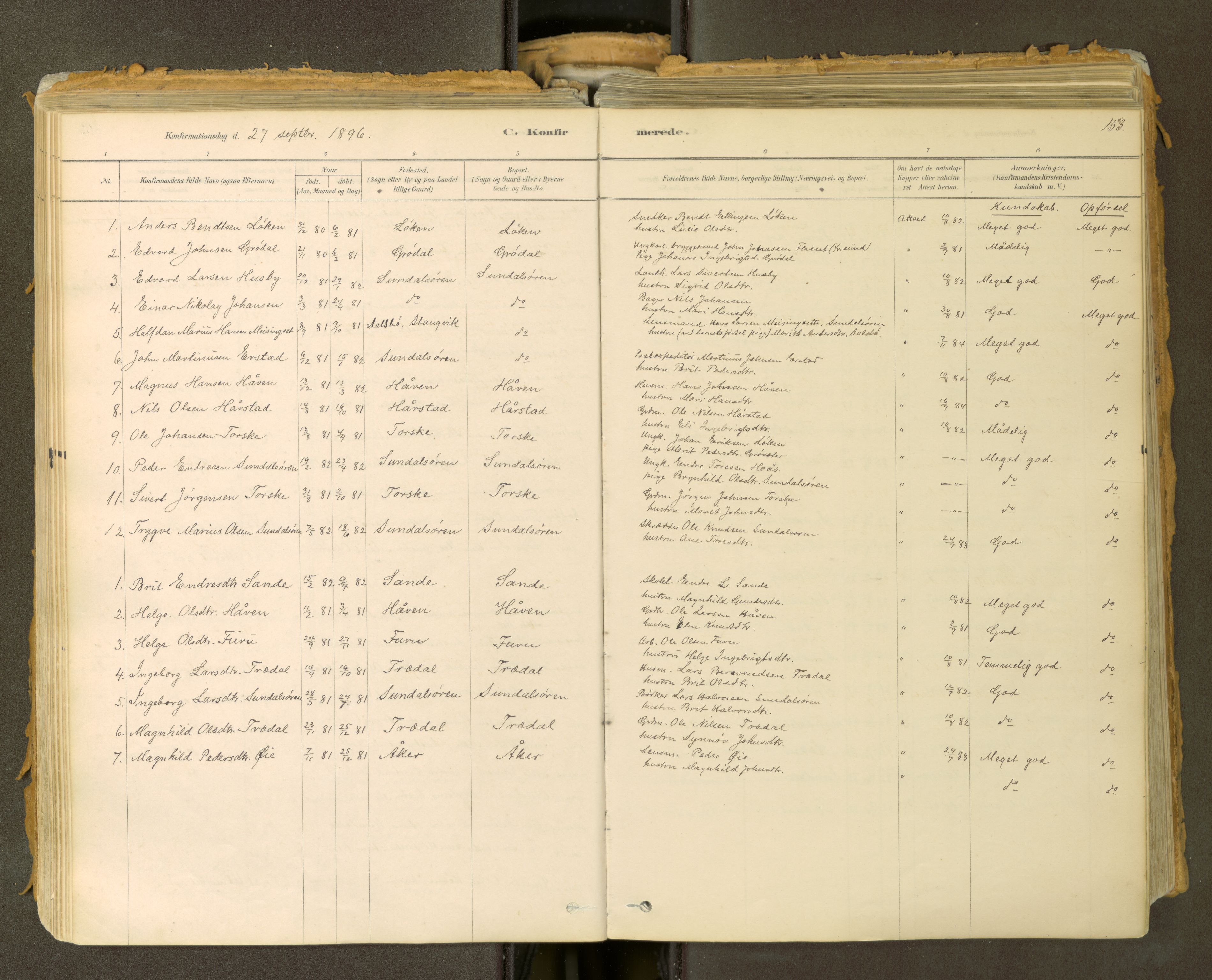 Sunndal sokneprestkontor, SAT/A-1085/1/I/I1/I1a: Parish register (official) no. 2, 1877-1914, p. 153