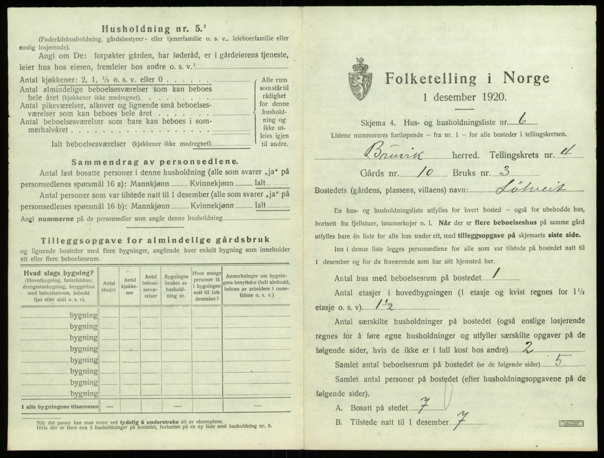 SAB, 1920 census for Bruvik, 1920, p. 248