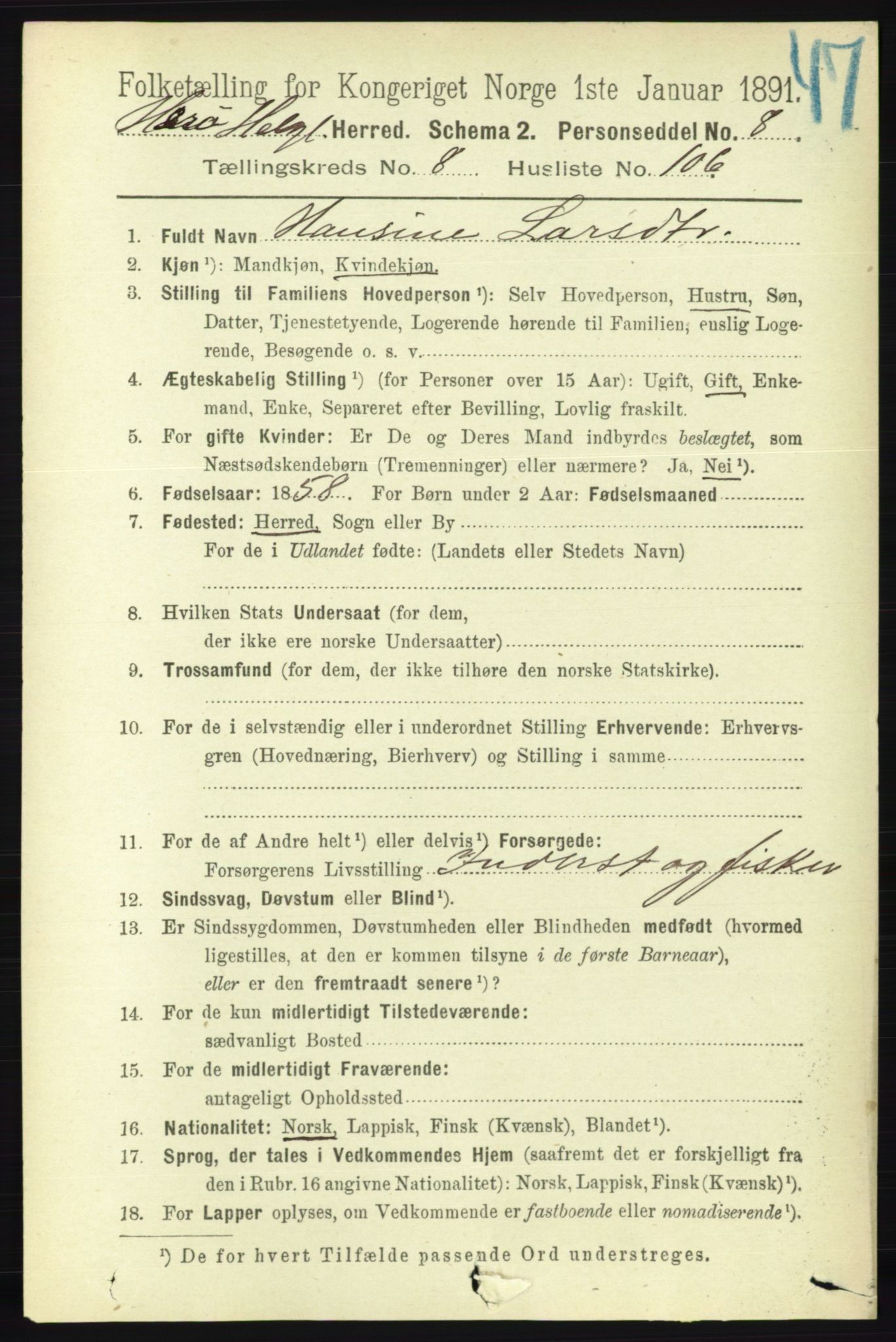 RA, 1891 census for 1818 Herøy, 1891, p. 3313