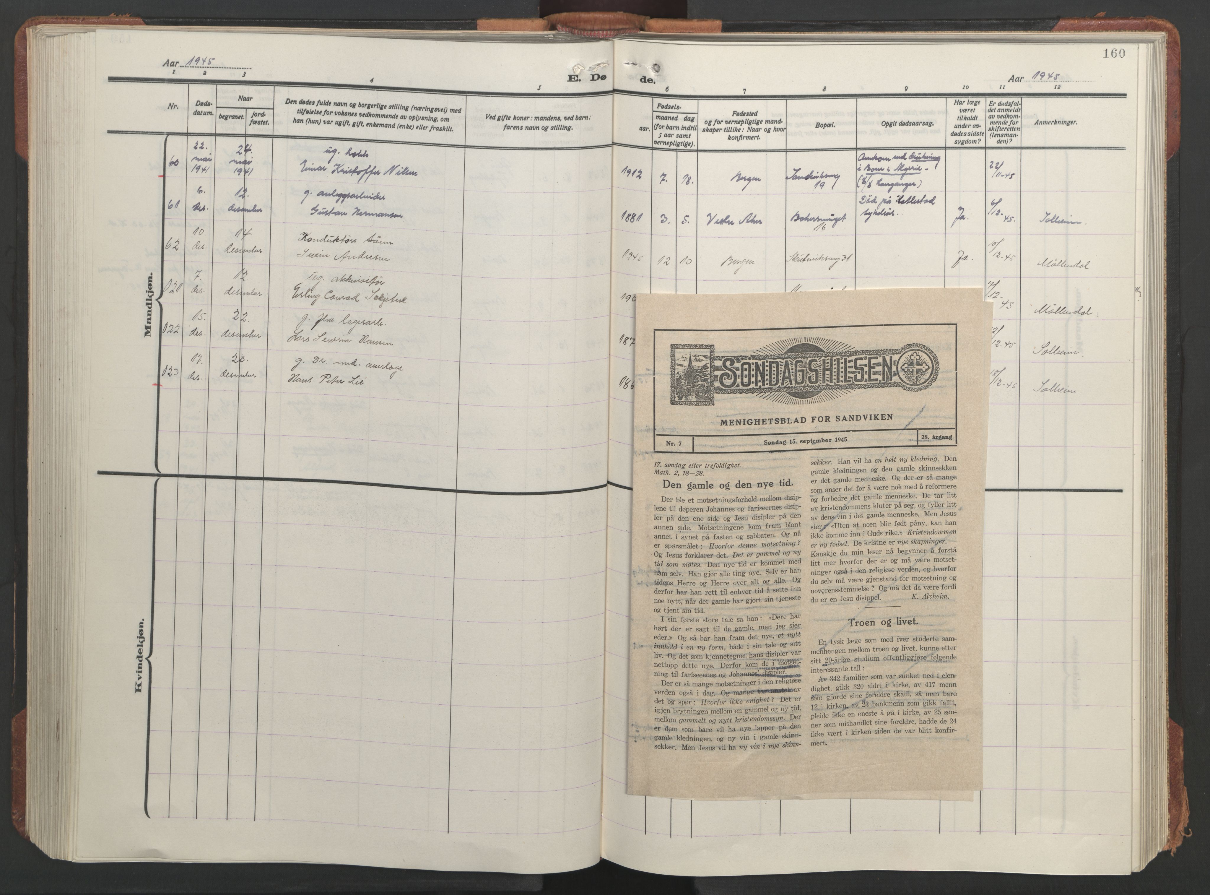 Sandviken Sokneprestembete, AV/SAB-A-77601/H/Hb/L0018: Parish register (copy) no. E 2, 1926-1962, p. 159b-160a