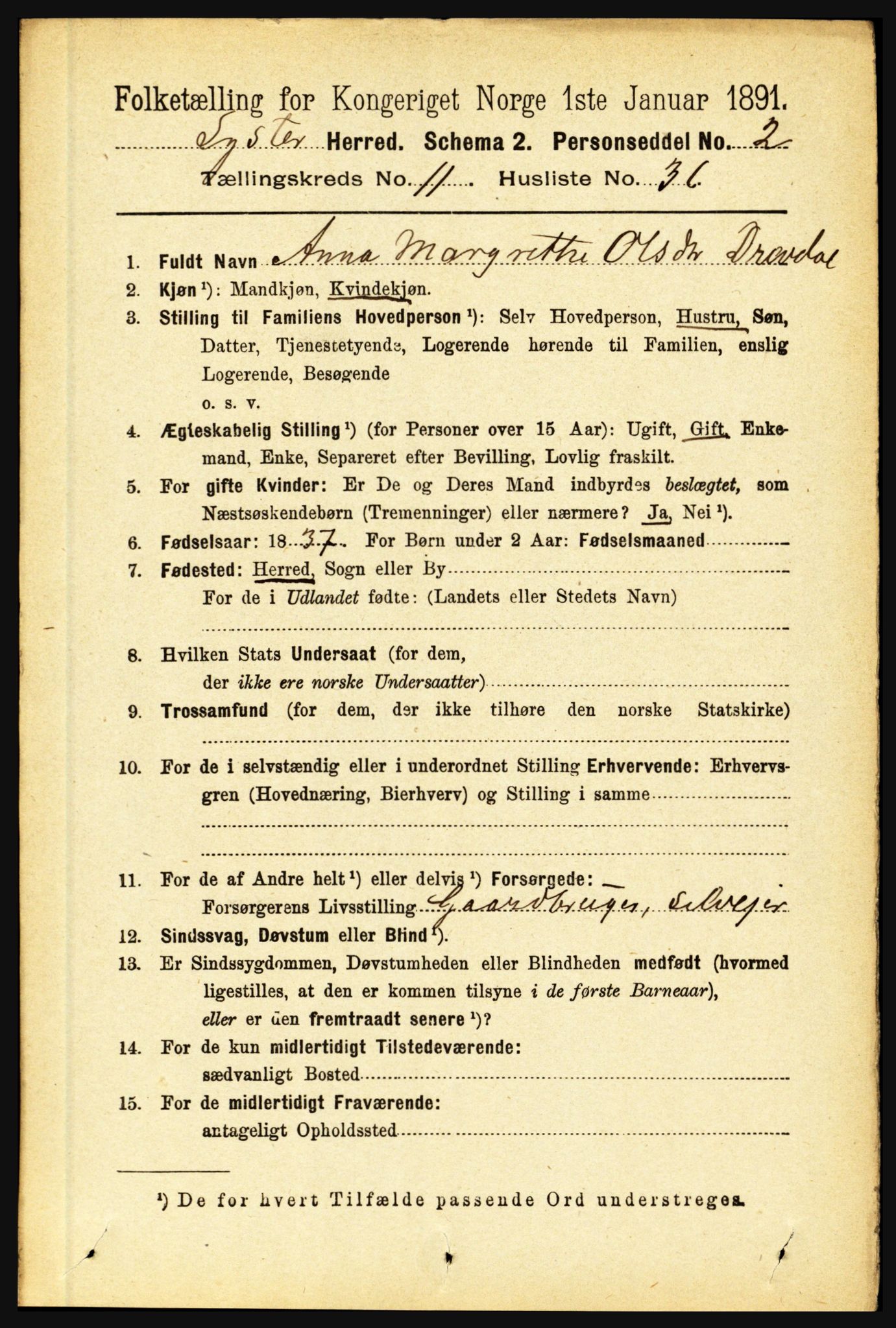 RA, 1891 census for 1426 Luster, 1891, p. 3456