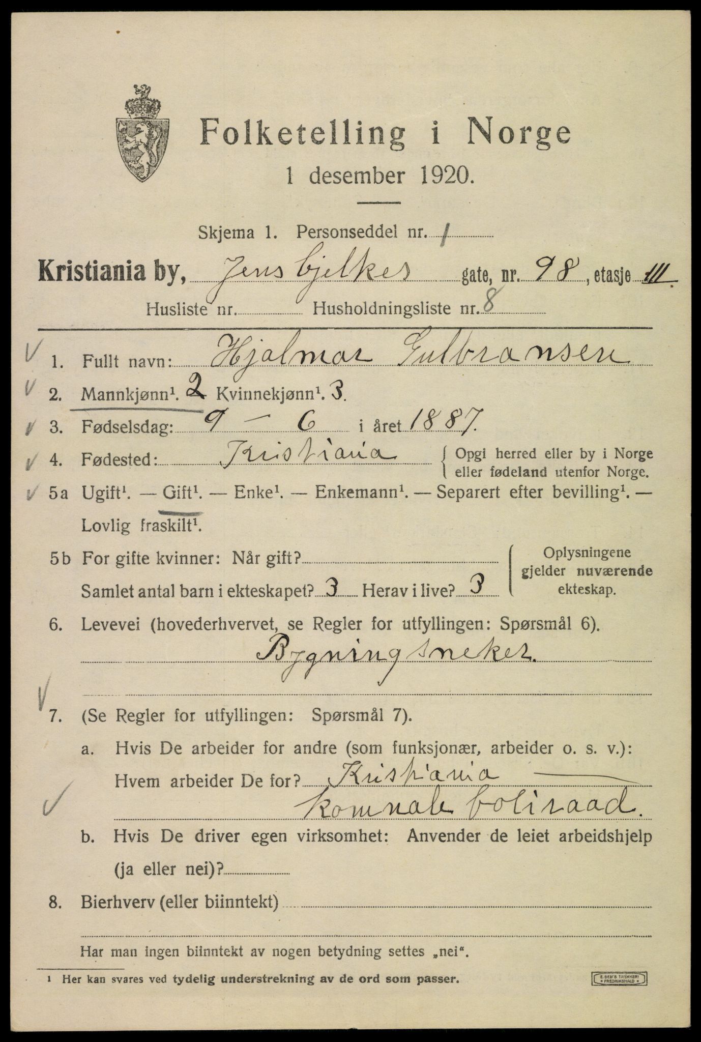 SAO, 1920 census for Kristiania, 1920, p. 322753