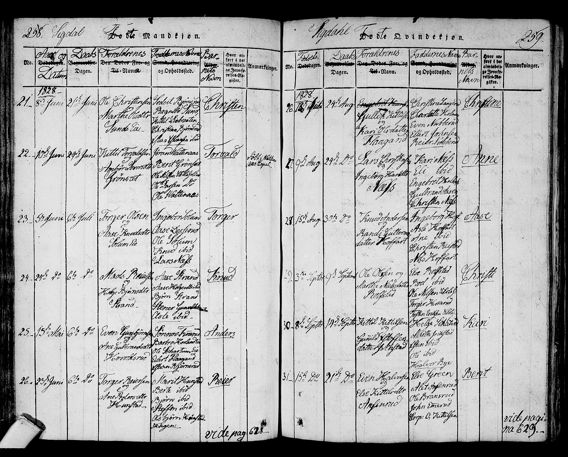 Sigdal kirkebøker, AV/SAKO-A-245/F/Fa/L0005: Parish register (official) no. I 5 /1, 1815-1829, p. 258-259