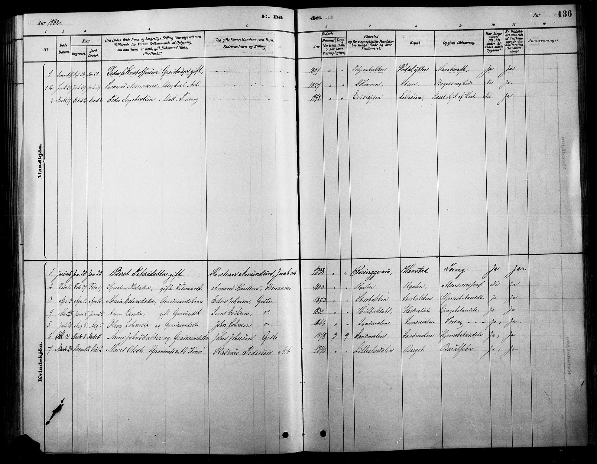 Tolga prestekontor, SAH/PREST-062/L/L0007: Parish register (copy) no. 7, 1878-1919, p. 136