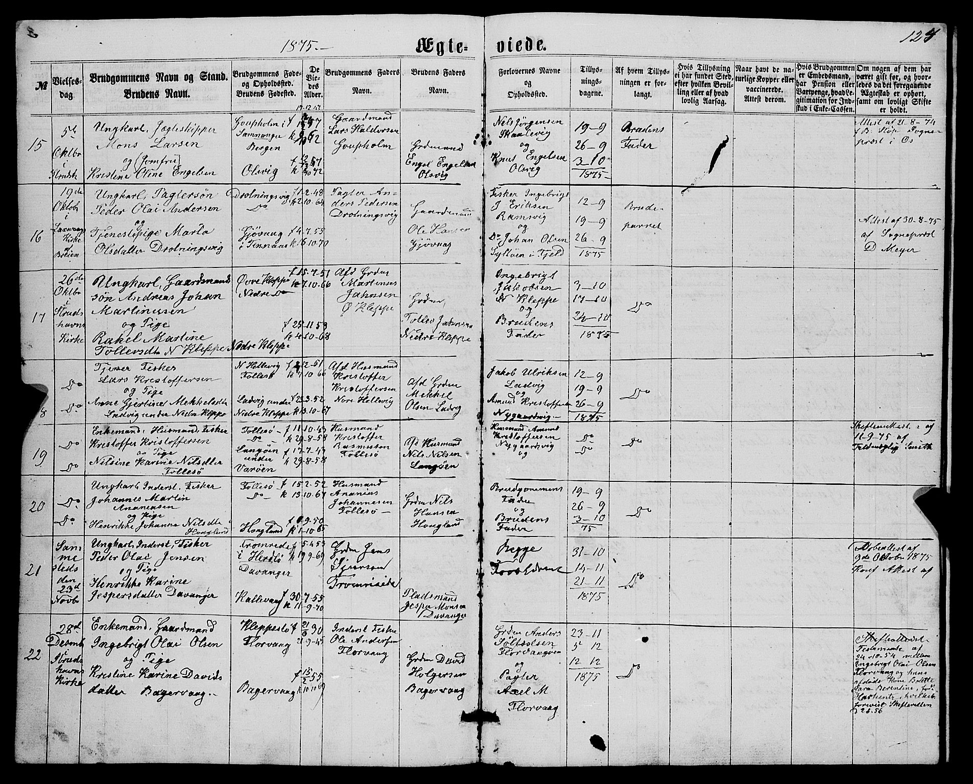 Askøy Sokneprestembete, AV/SAB-A-74101/H/Ha/Hab/Haba/L0006: Parish register (copy) no. A 6, 1861-1881, p. 124