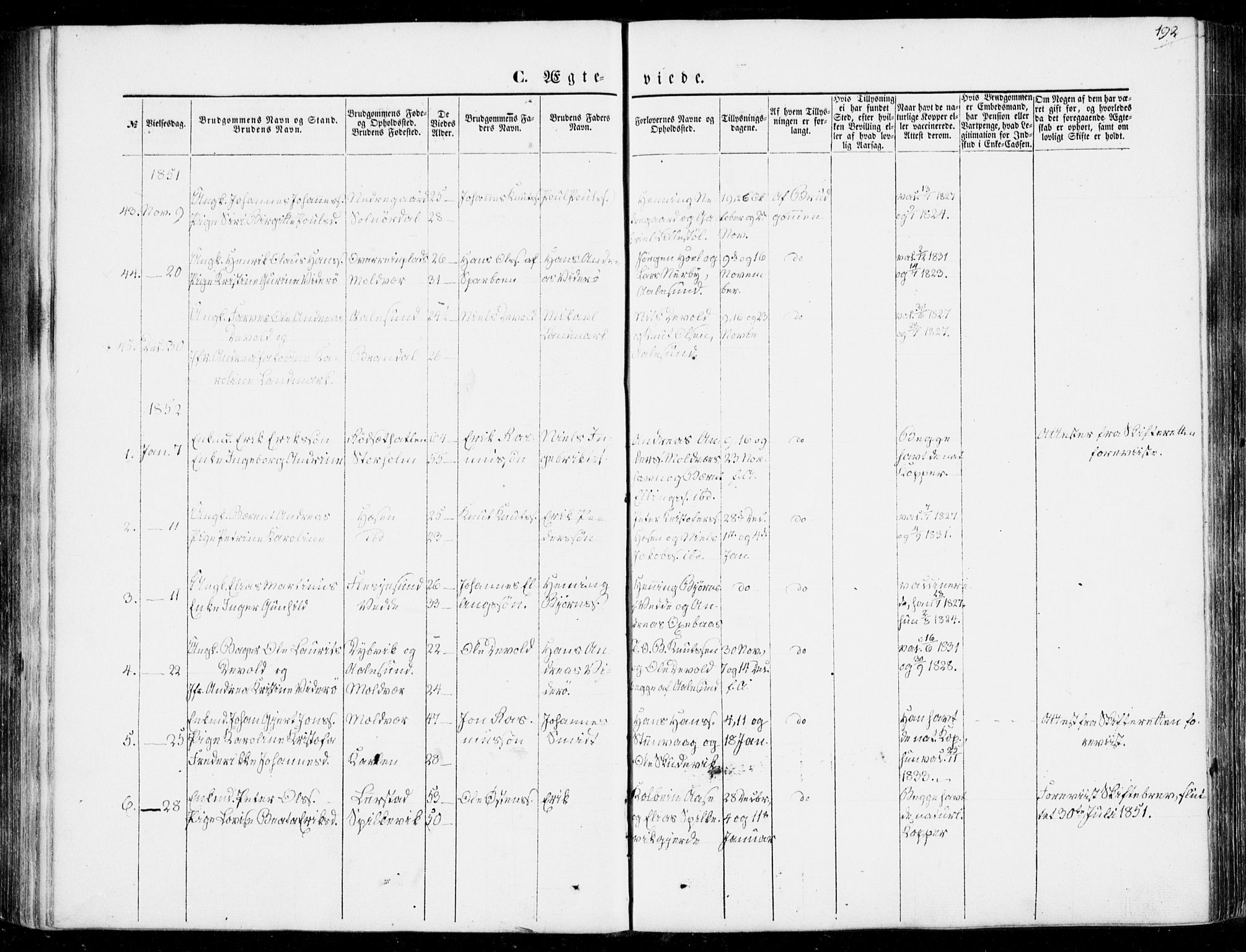 Ministerialprotokoller, klokkerbøker og fødselsregistre - Møre og Romsdal, SAT/A-1454/528/L0397: Parish register (official) no. 528A08, 1848-1858, p. 192