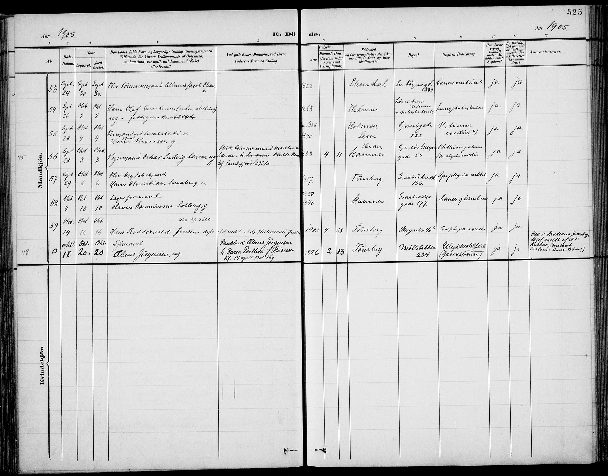 Tønsberg kirkebøker, AV/SAKO-A-330/F/Fa/L0013: Parish register (official) no. I 13, 1900-1913, p. 525