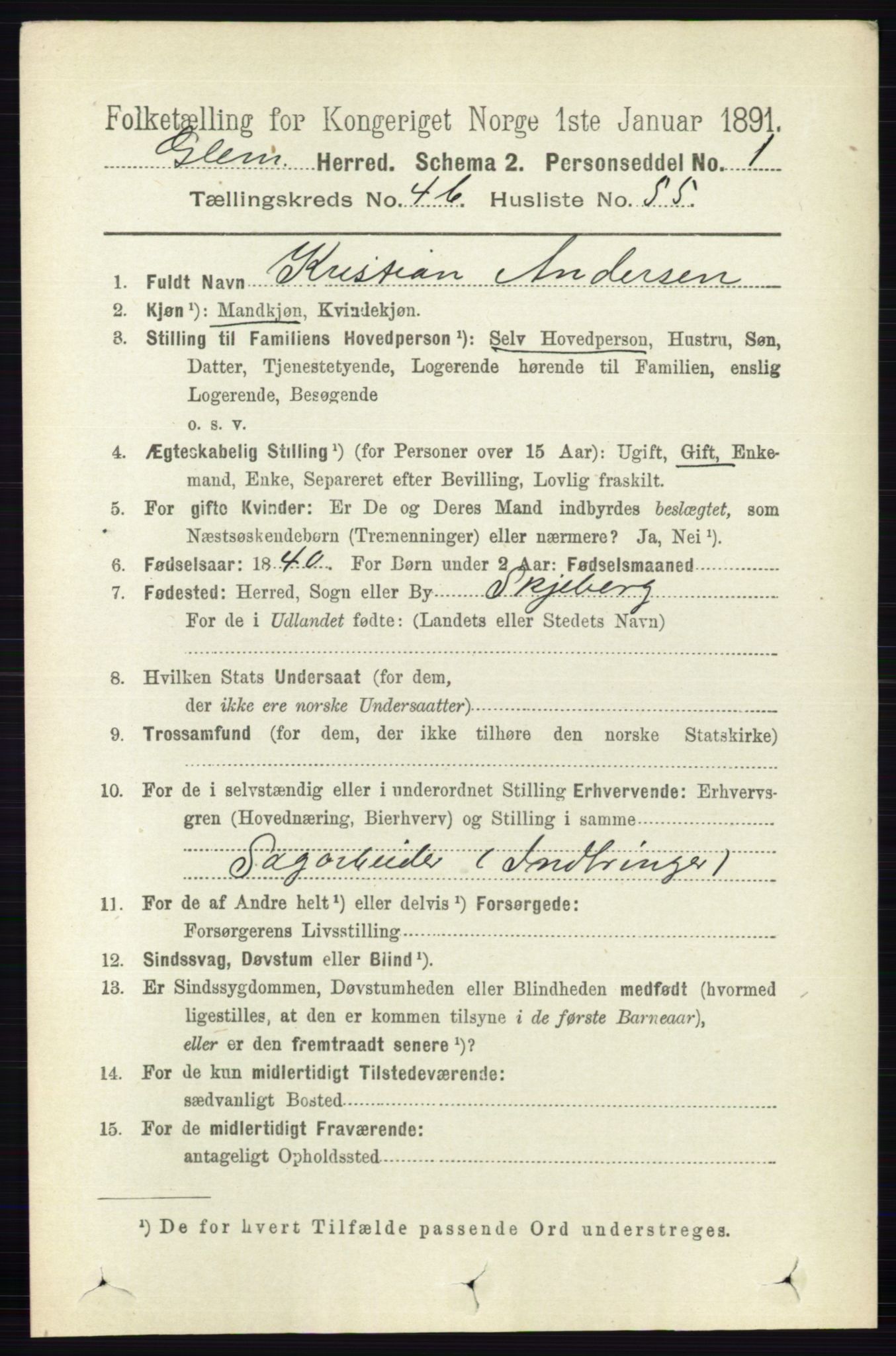 RA, 1891 census for 0132 Glemmen, 1891, p. 5448