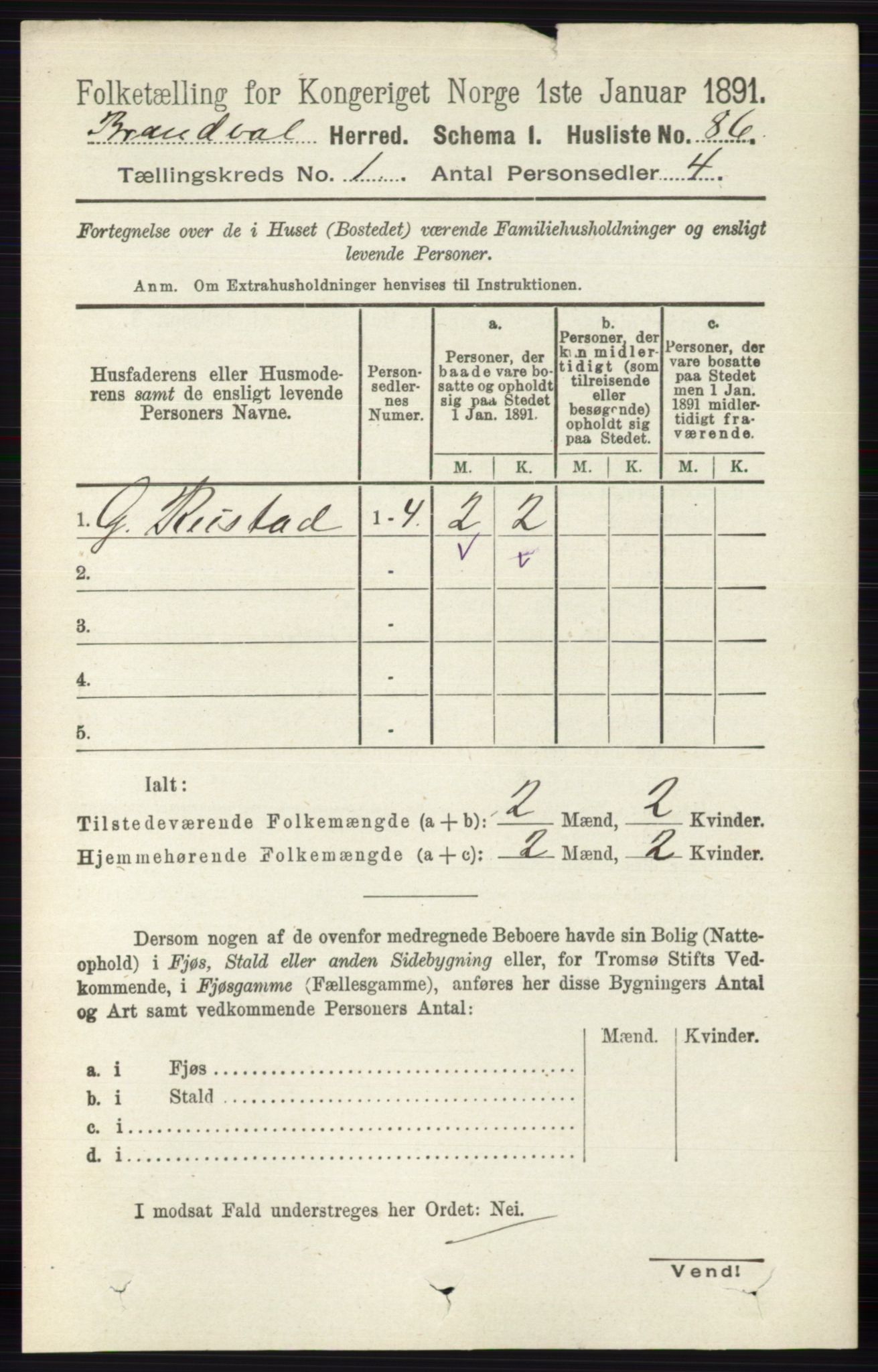 RA, 1891 census for 0422 Brandval, 1891, p. 107