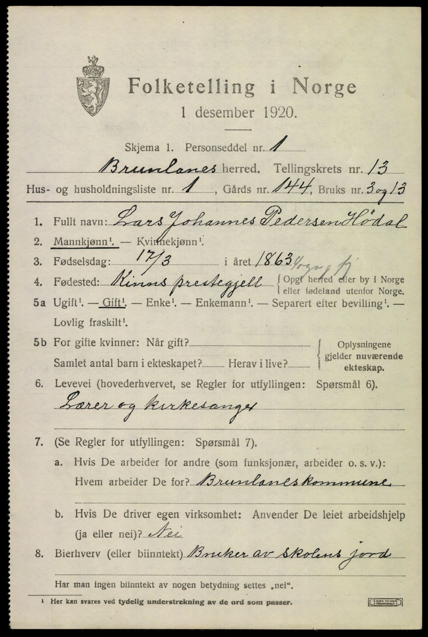 SAKO, 1920 census for Brunlanes, 1920, p. 10781