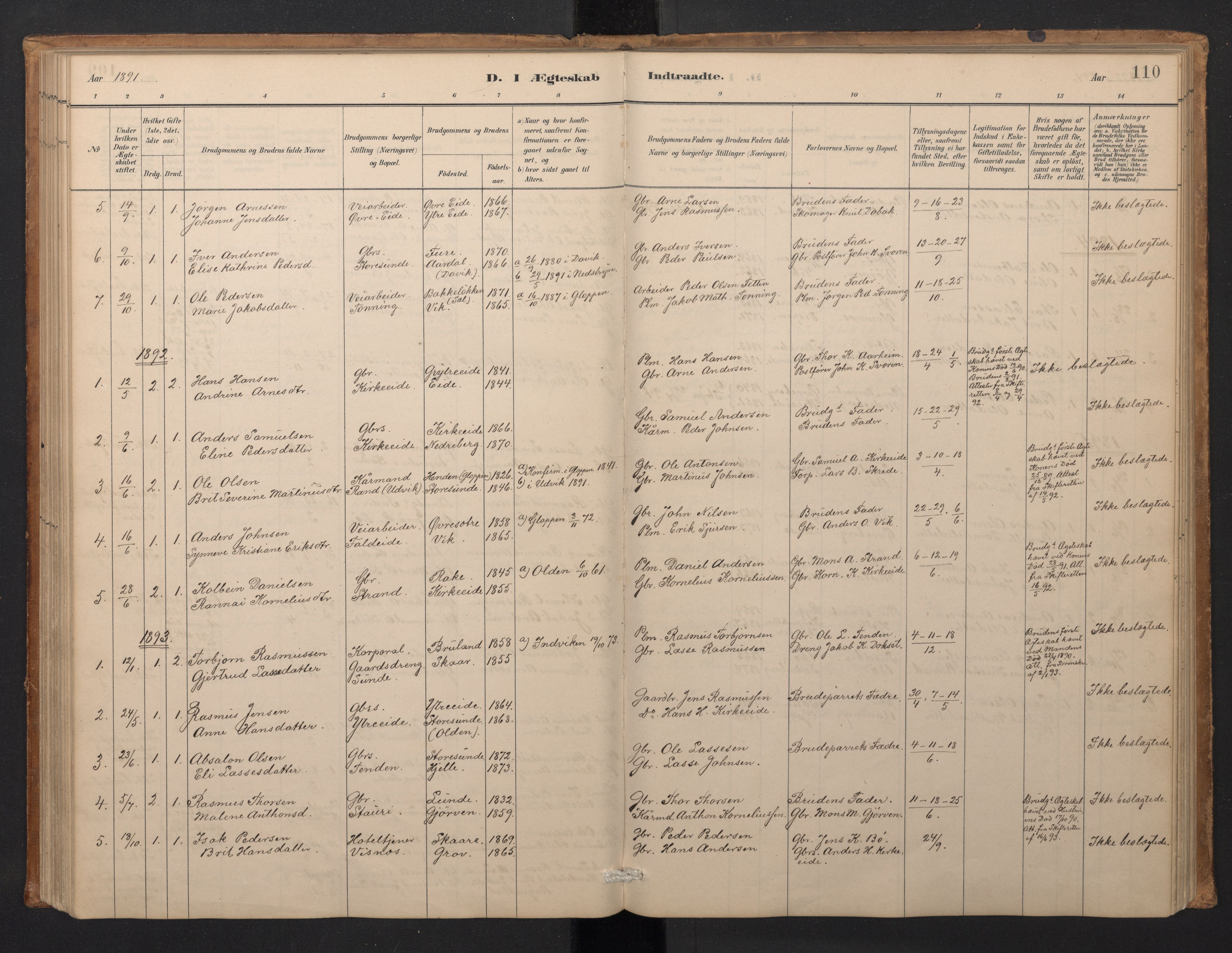 Stryn Sokneprestembete, SAB/A-82501: Parish register (copy) no. A 2, 1883-1905, p. 109b-110a