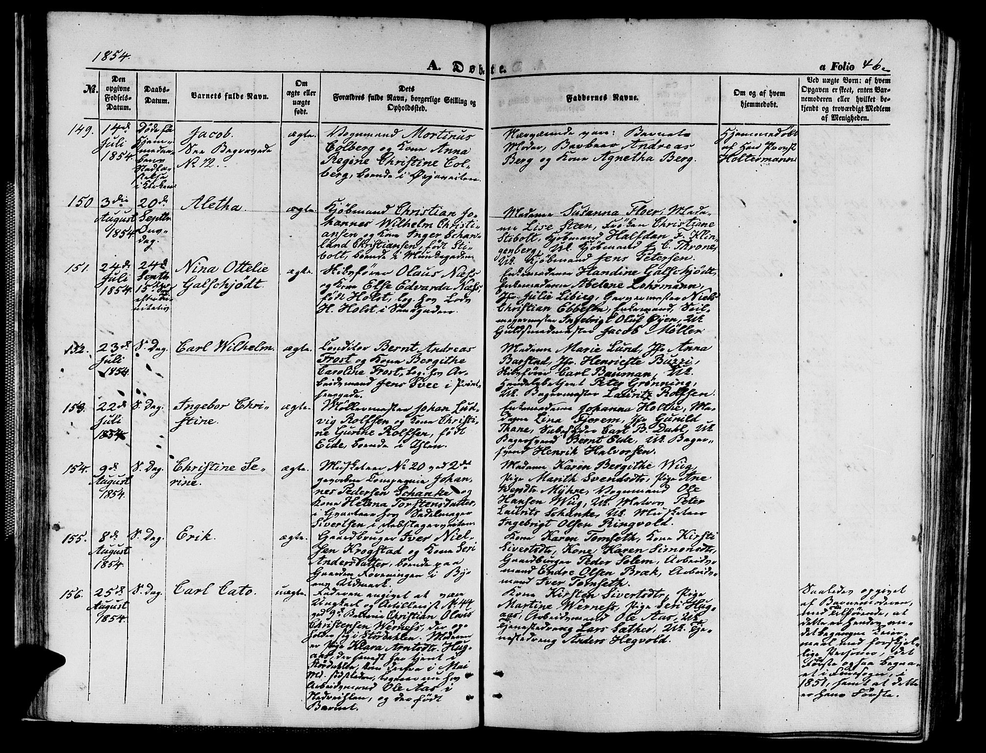Ministerialprotokoller, klokkerbøker og fødselsregistre - Sør-Trøndelag, SAT/A-1456/602/L0138: Parish register (copy) no. 602C06, 1853-1858, p. 46