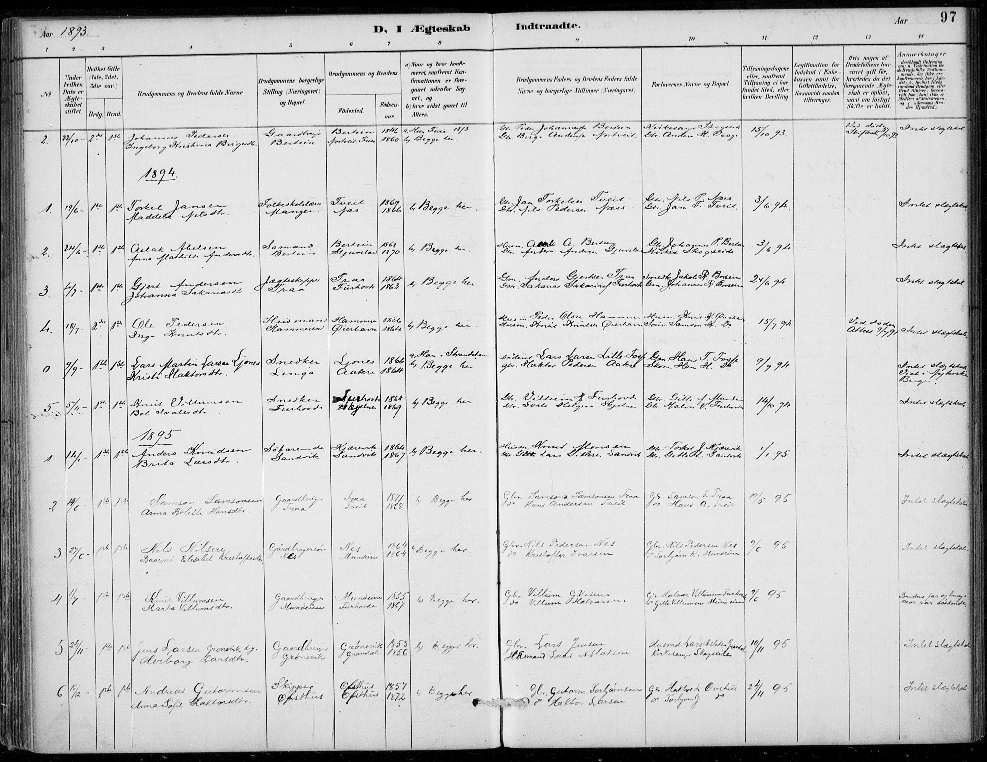 Strandebarm sokneprestembete, SAB/A-78401/H/Haa: Parish register (official) no. D  1, 1886-1912, p. 97