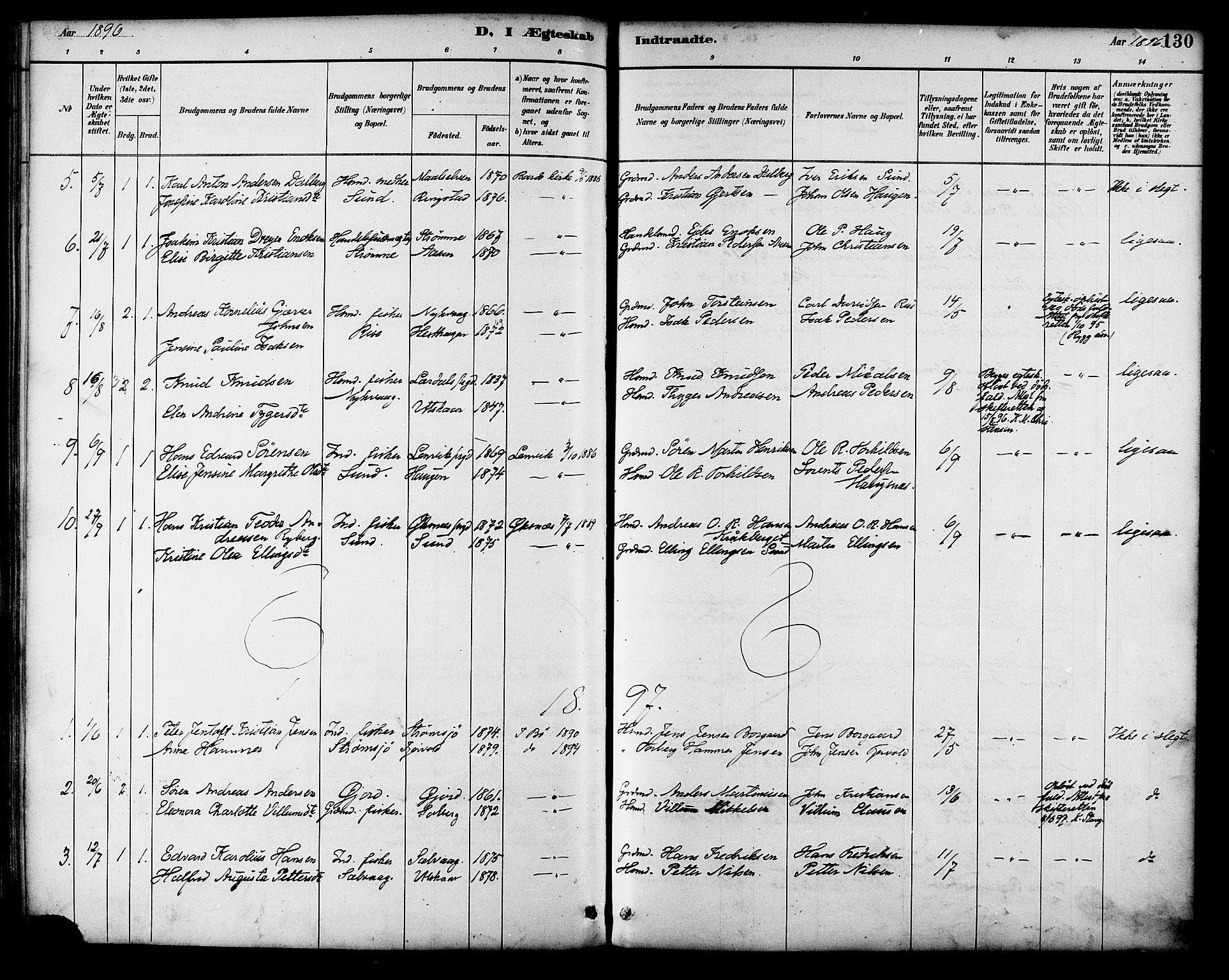 Ministerialprotokoller, klokkerbøker og fødselsregistre - Nordland, SAT/A-1459/892/L1320: Parish register (official) no. 892A01, 1886-1901, p. 130