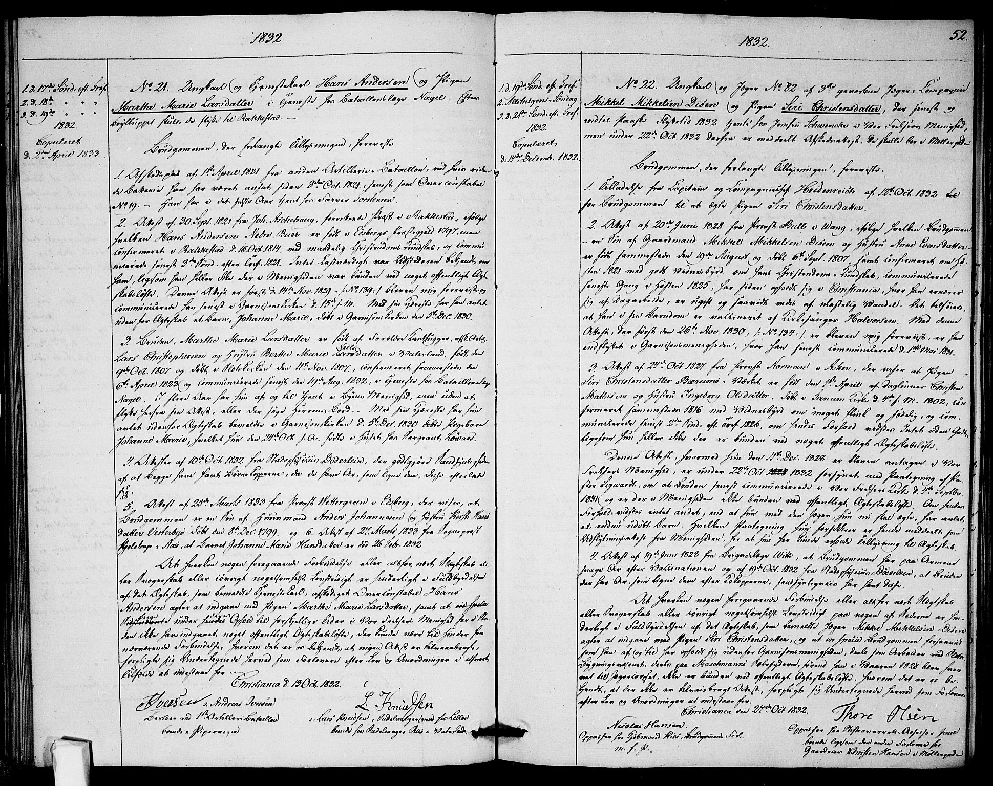 Garnisonsmenigheten Kirkebøker, AV/SAO-A-10846/H/Ha/L0002: Banns register no. I 2, 1829-1835, p. 52