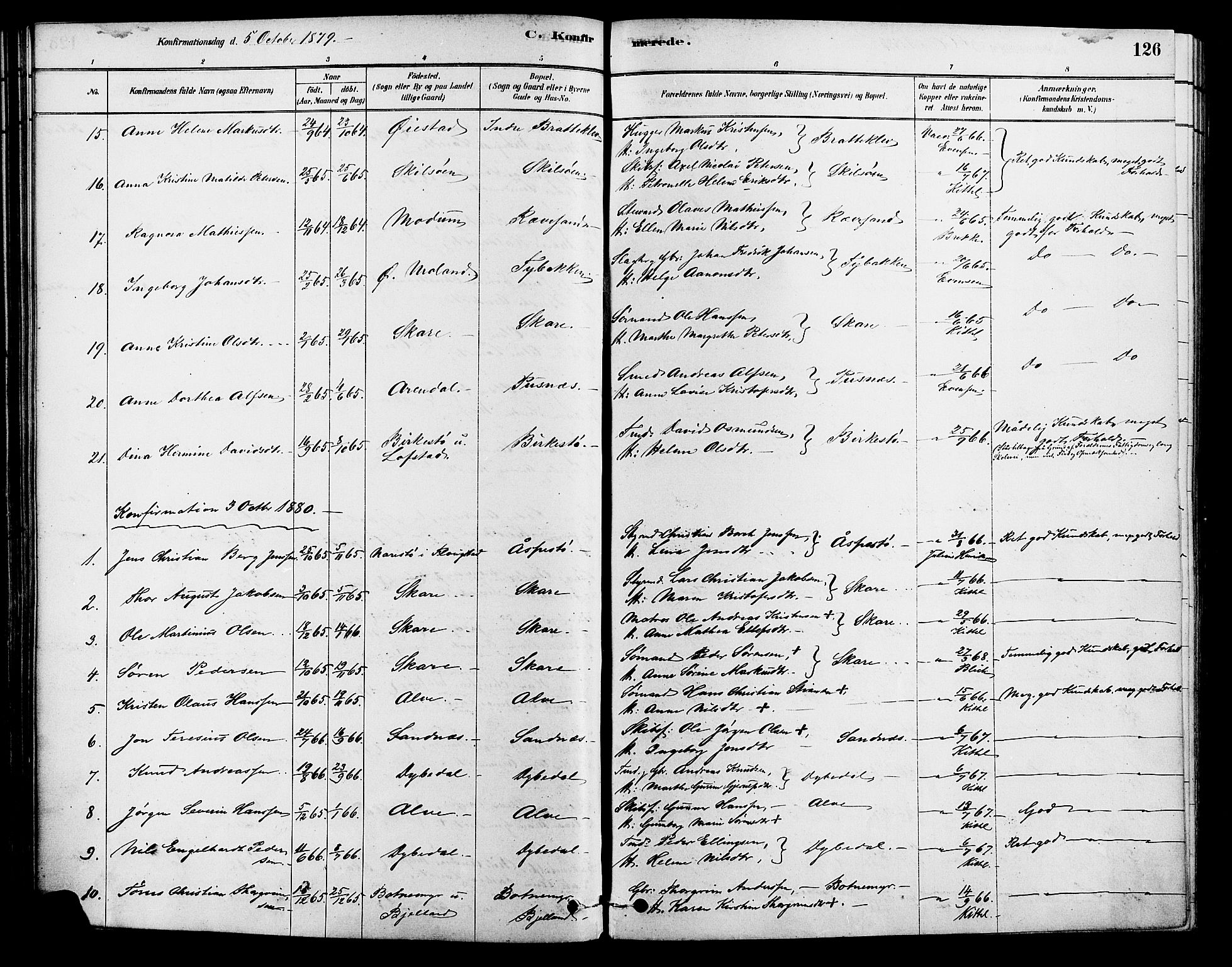 Tromøy sokneprestkontor, AV/SAK-1111-0041/F/Fa/L0009: Parish register (official) no. A 9, 1878-1896, p. 126