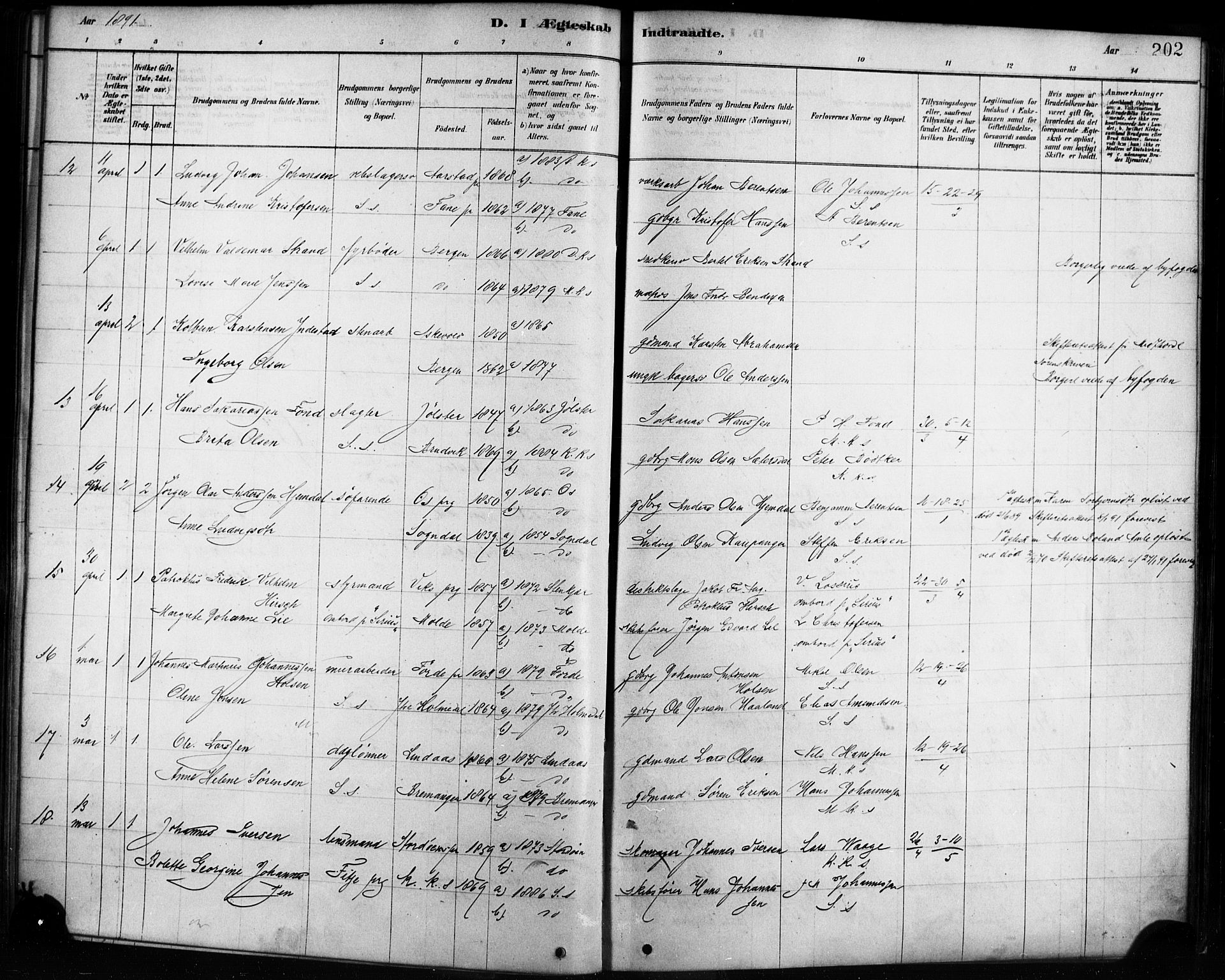 Sandviken Sokneprestembete, SAB/A-77601/H/Ha/L0002: Parish register (official) no. A 2, 1878-1896, p. 202