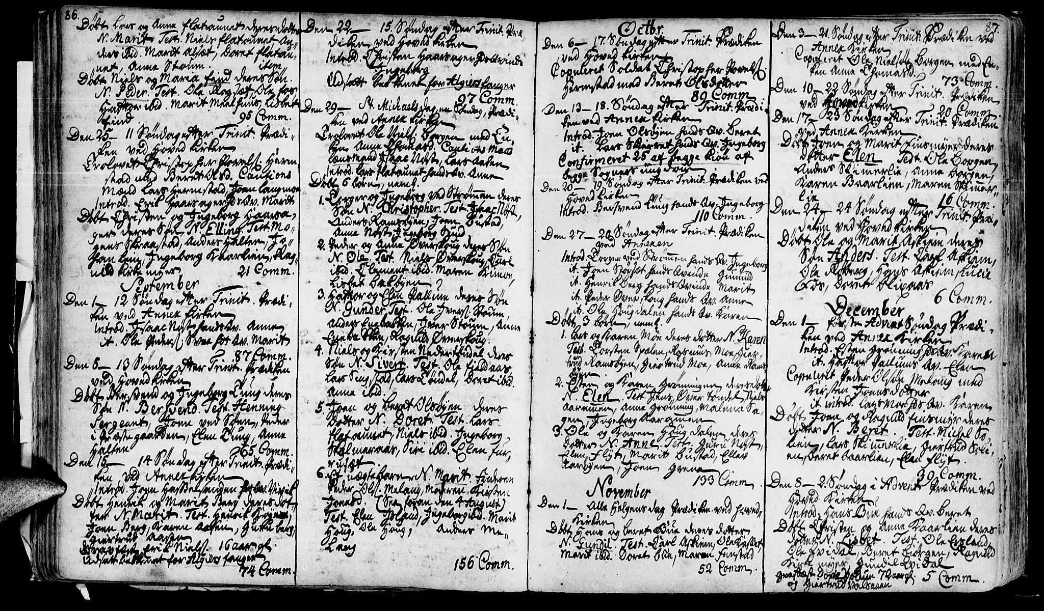 Ministerialprotokoller, klokkerbøker og fødselsregistre - Sør-Trøndelag, SAT/A-1456/646/L0604: Parish register (official) no. 646A02, 1735-1750, p. 86-87