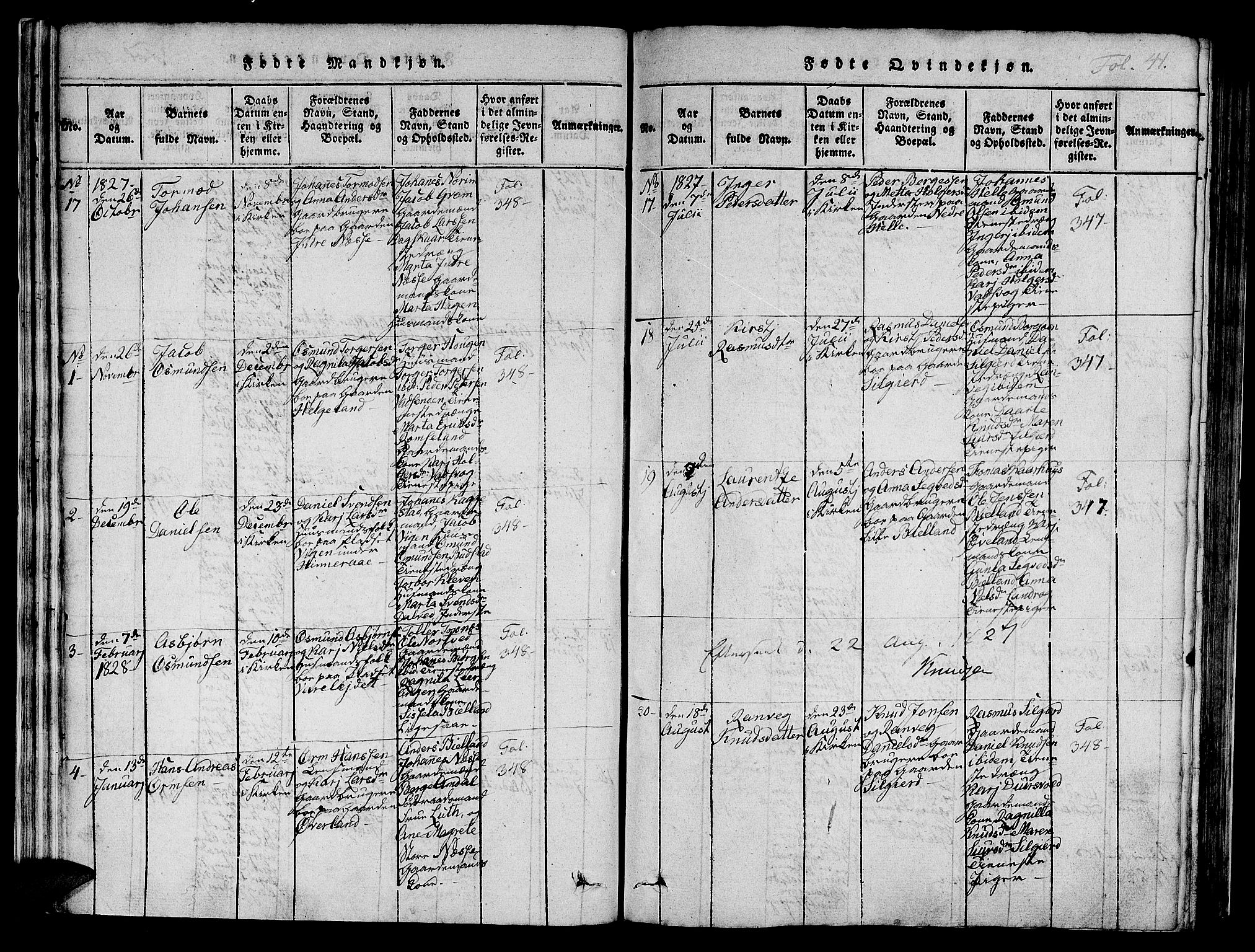 Nedstrand sokneprestkontor, SAST/A-101841/01/IV: Parish register (official) no. A 6, 1816-1838, p. 41