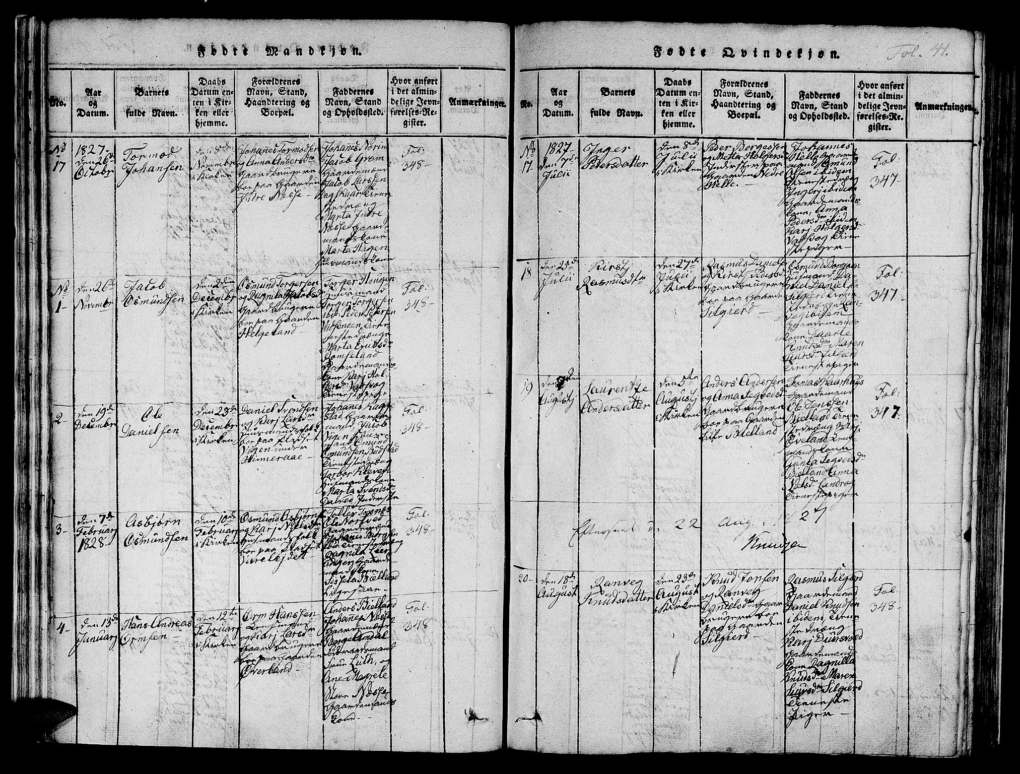 Nedstrand sokneprestkontor, AV/SAST-A-101841/01/IV: Parish register (official) no. A 6, 1816-1838, p. 41