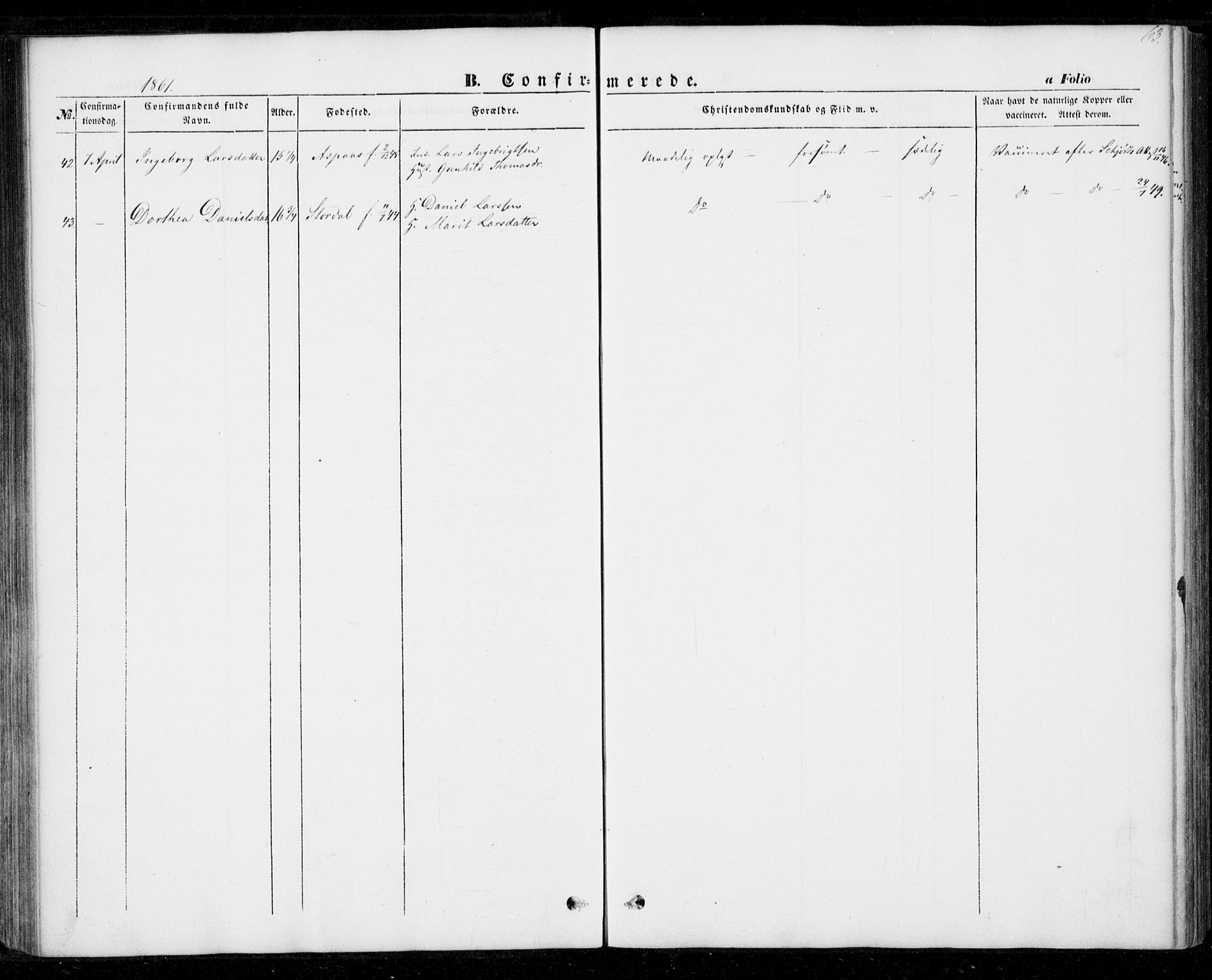 Ministerialprotokoller, klokkerbøker og fødselsregistre - Nord-Trøndelag, AV/SAT-A-1458/706/L0040: Parish register (official) no. 706A01, 1850-1861, p. 63