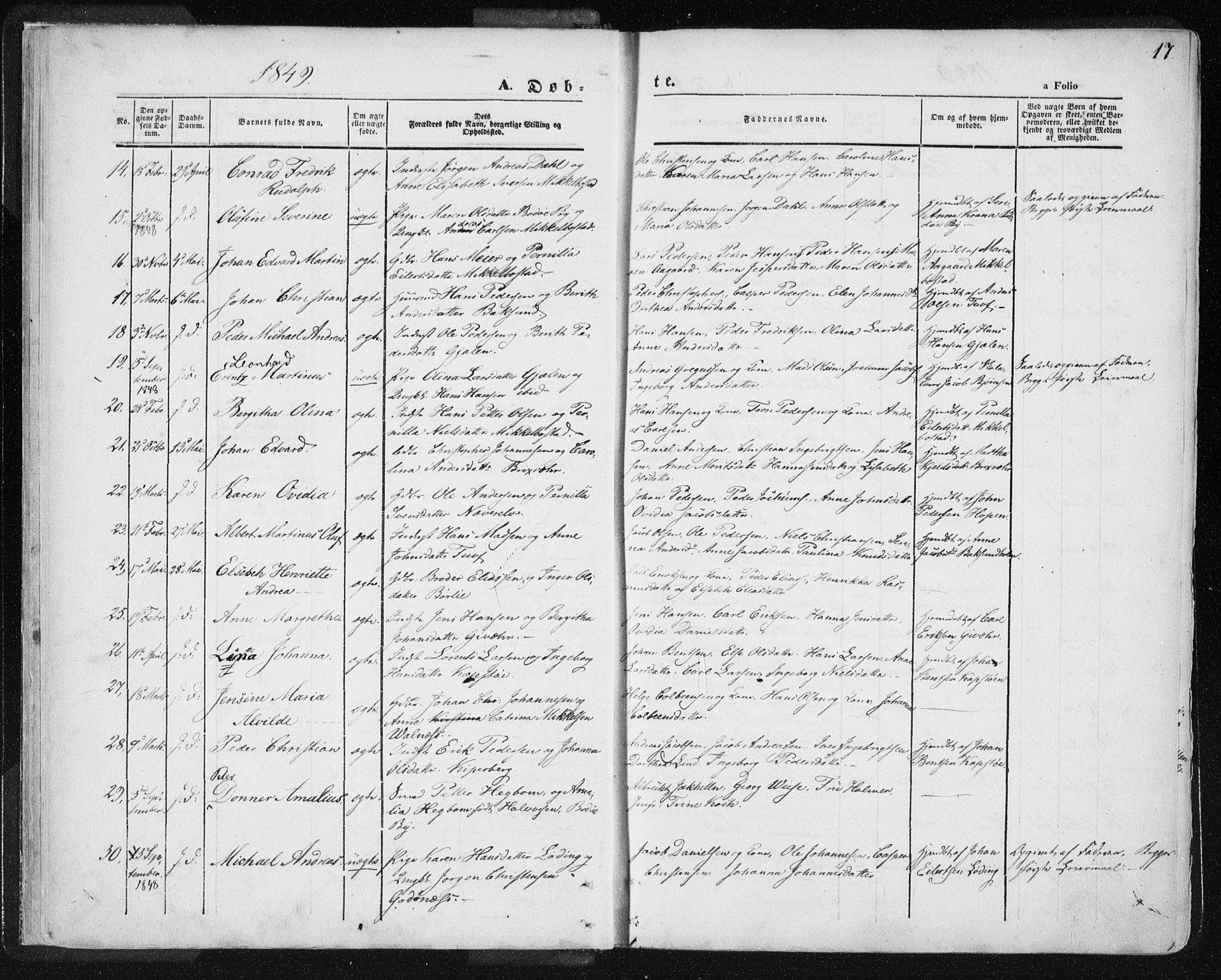 Ministerialprotokoller, klokkerbøker og fødselsregistre - Nordland, SAT/A-1459/801/L0007: Parish register (official) no. 801A07, 1845-1863, p. 17